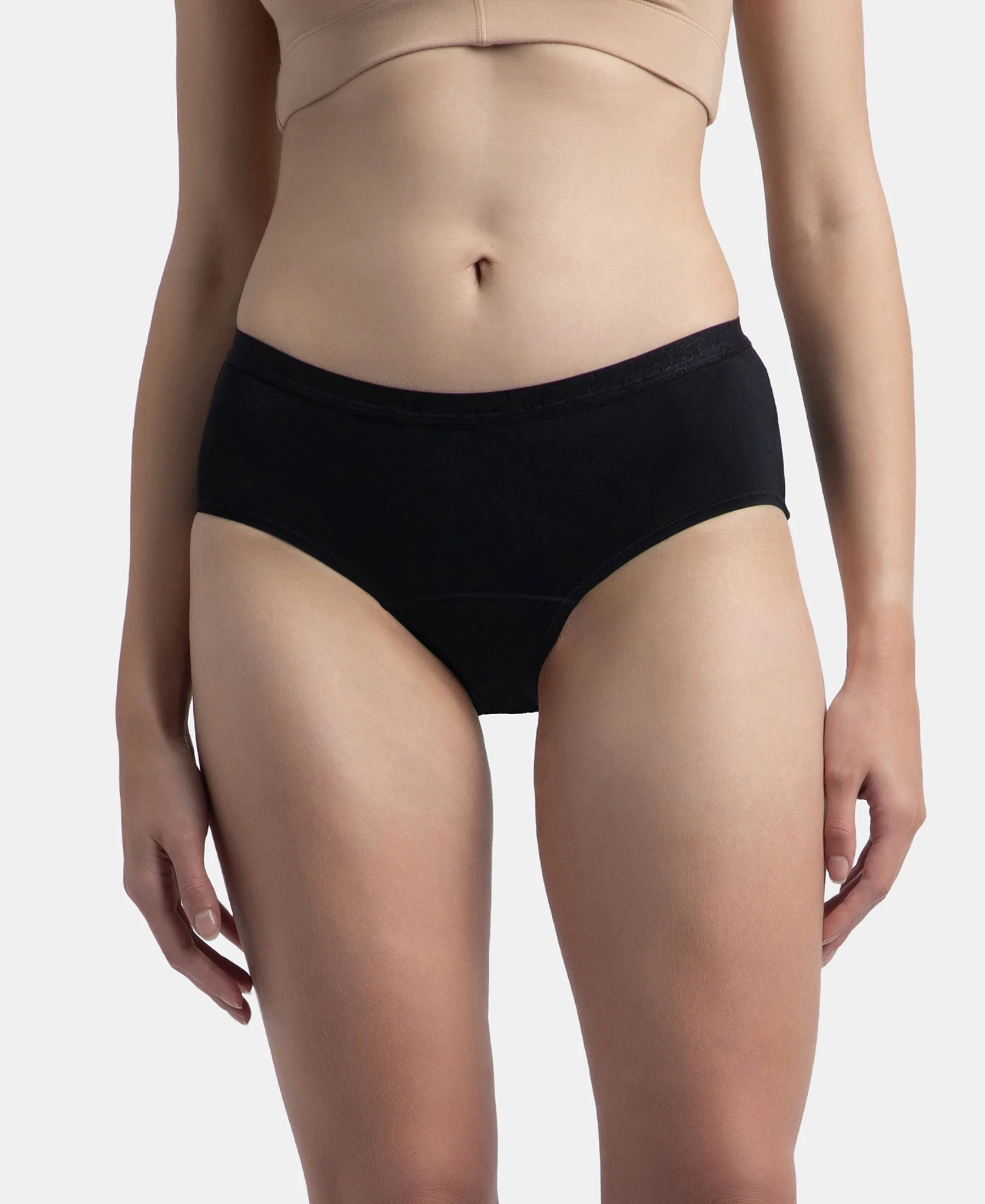 Tactel Microfiber Elastane Stretch Period Panty with Leak Proof Inner Absorbent Layer and StayFresh Treatment - Black