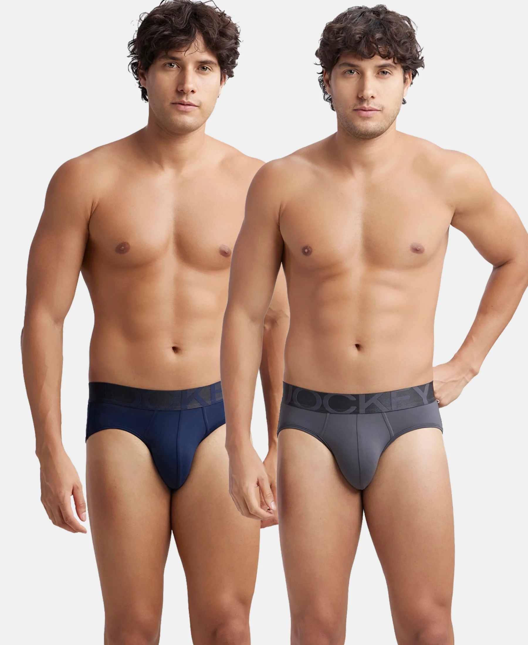 Tactel Microfiber Elastane Stretch Solid Brief with Moisture Move Properties - Ebony & Navy (Pack of 2)