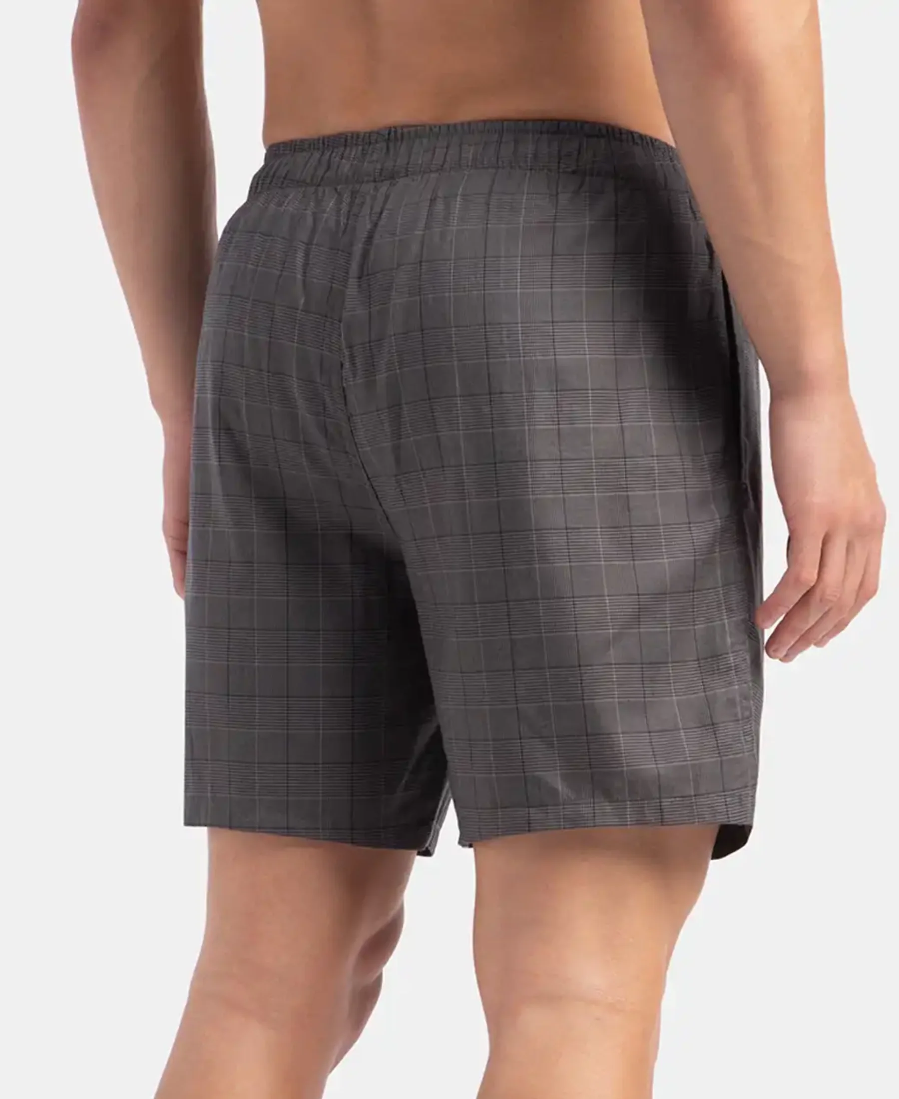 Tencel Lyocell Cotton Checkered Boxer Shorts with Side Pockets - Graphite - Image 3