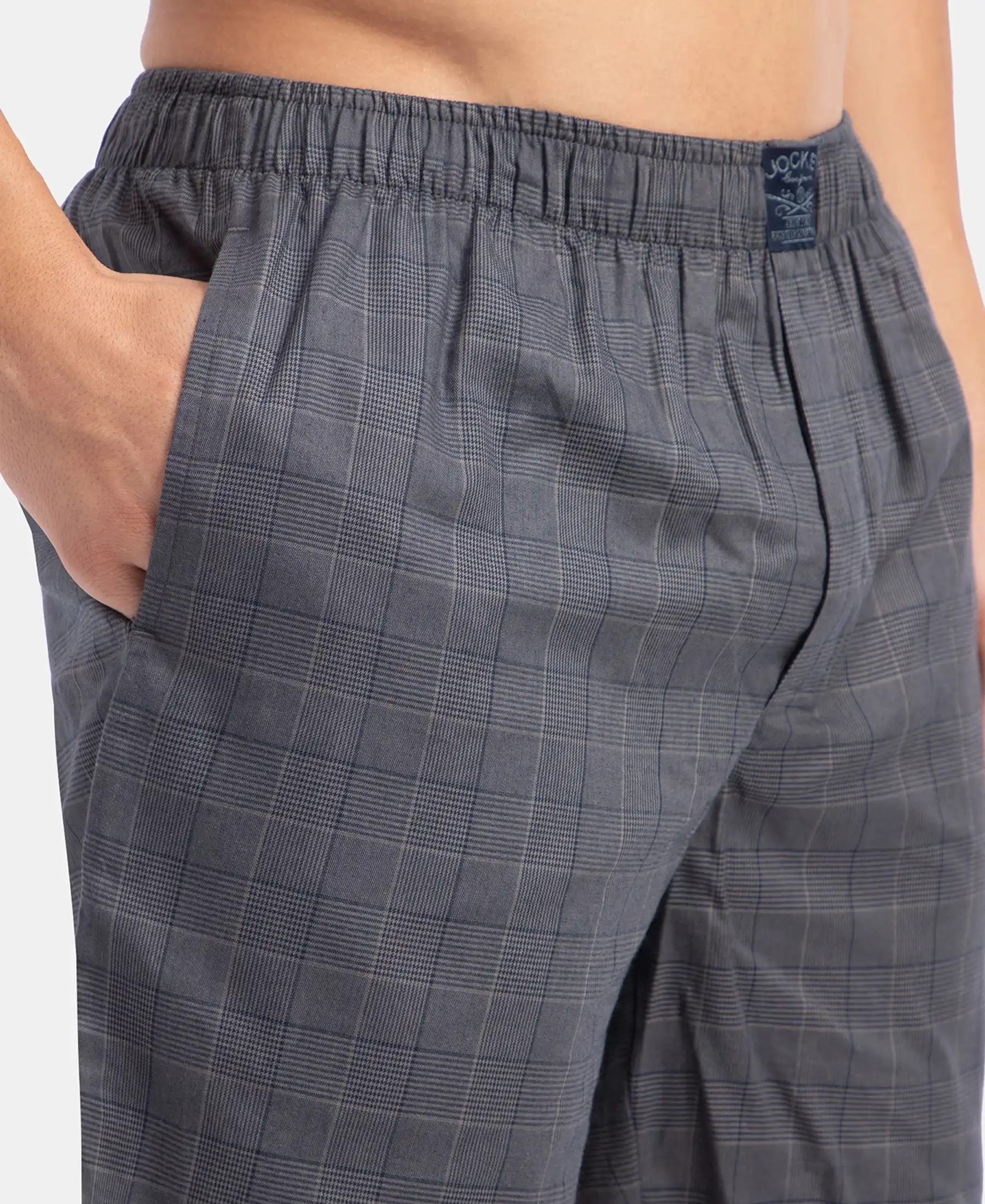 Tencel Lyocell Cotton Checkered Boxer Shorts with Side Pockets - Navy - Image 7