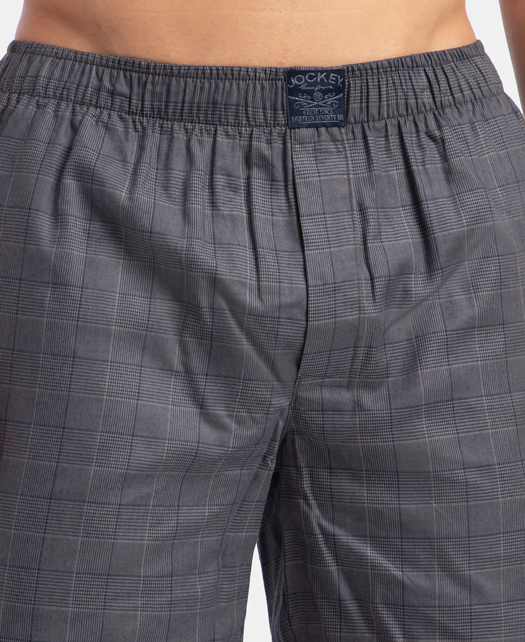 Tencel Lyocell Cotton Checkered Boxer Shorts with Side Pockets - Navy - Image 8