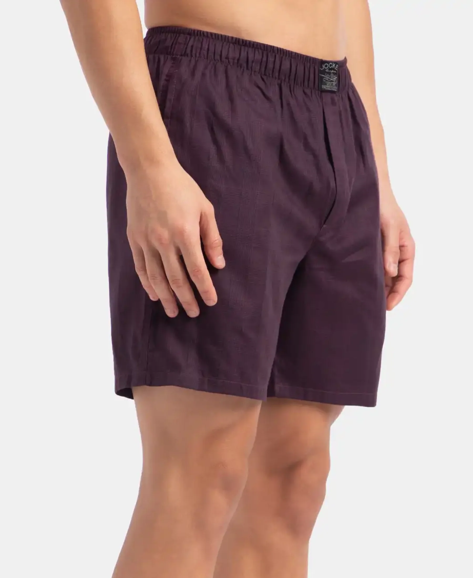 Tencel Lyocell Cotton Checkered Boxer Shorts with Side Pockets - Potent Purple - Image 2