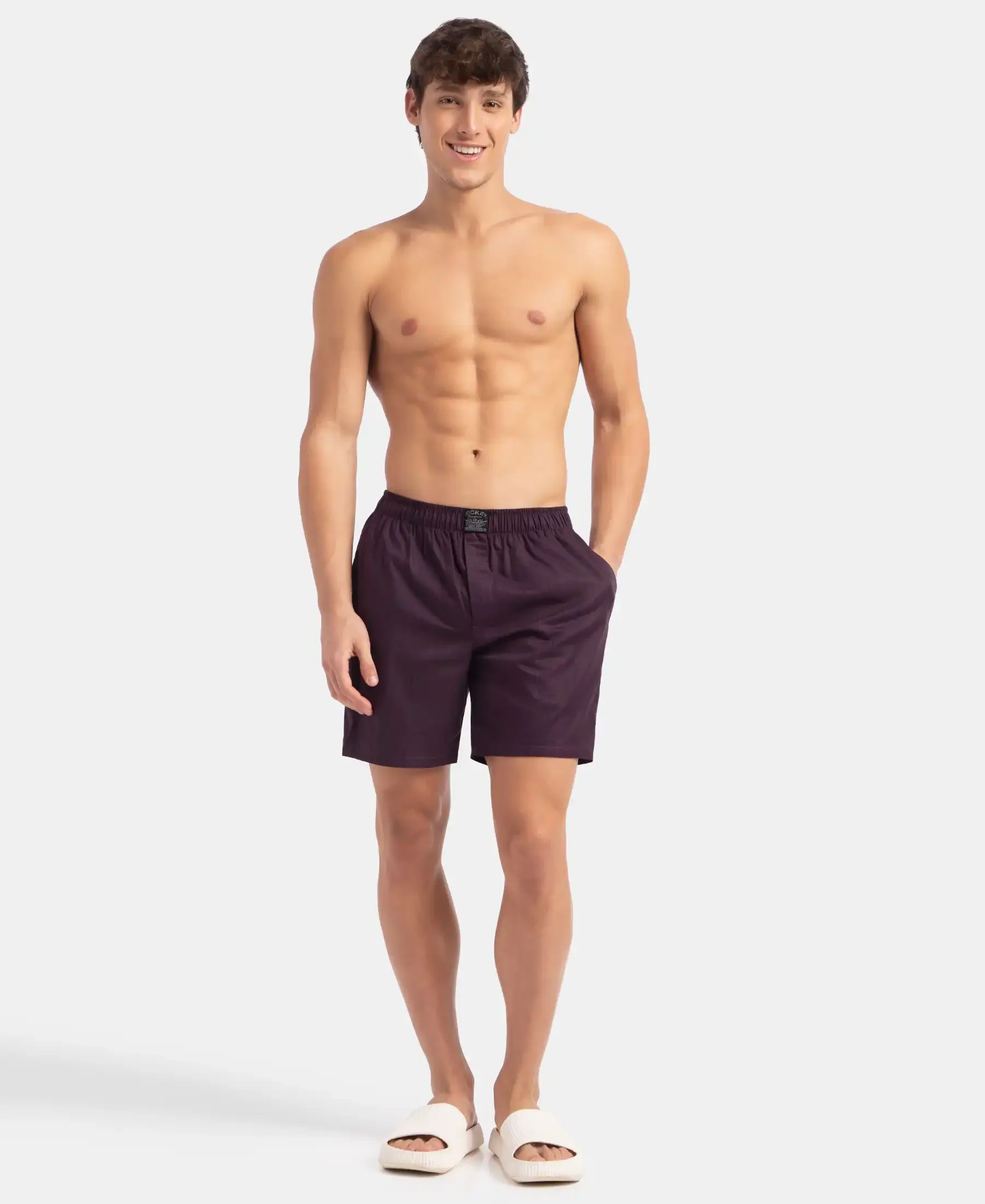 Tencel Lyocell Cotton Checkered Boxer Shorts with Side Pockets - Potent Purple - Image 4