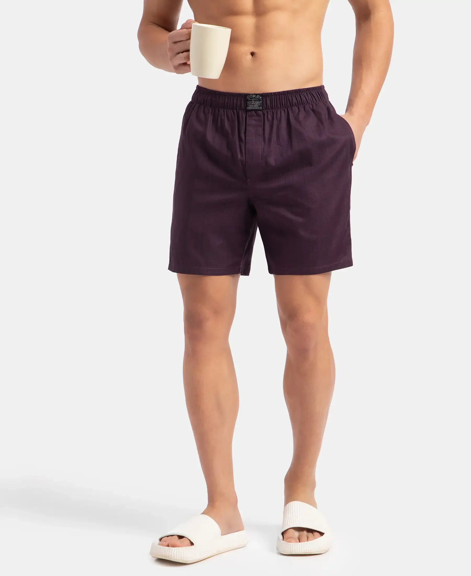 Tencel Lyocell Cotton Checkered Boxer Shorts with Side Pockets - Potent Purple - Image 7