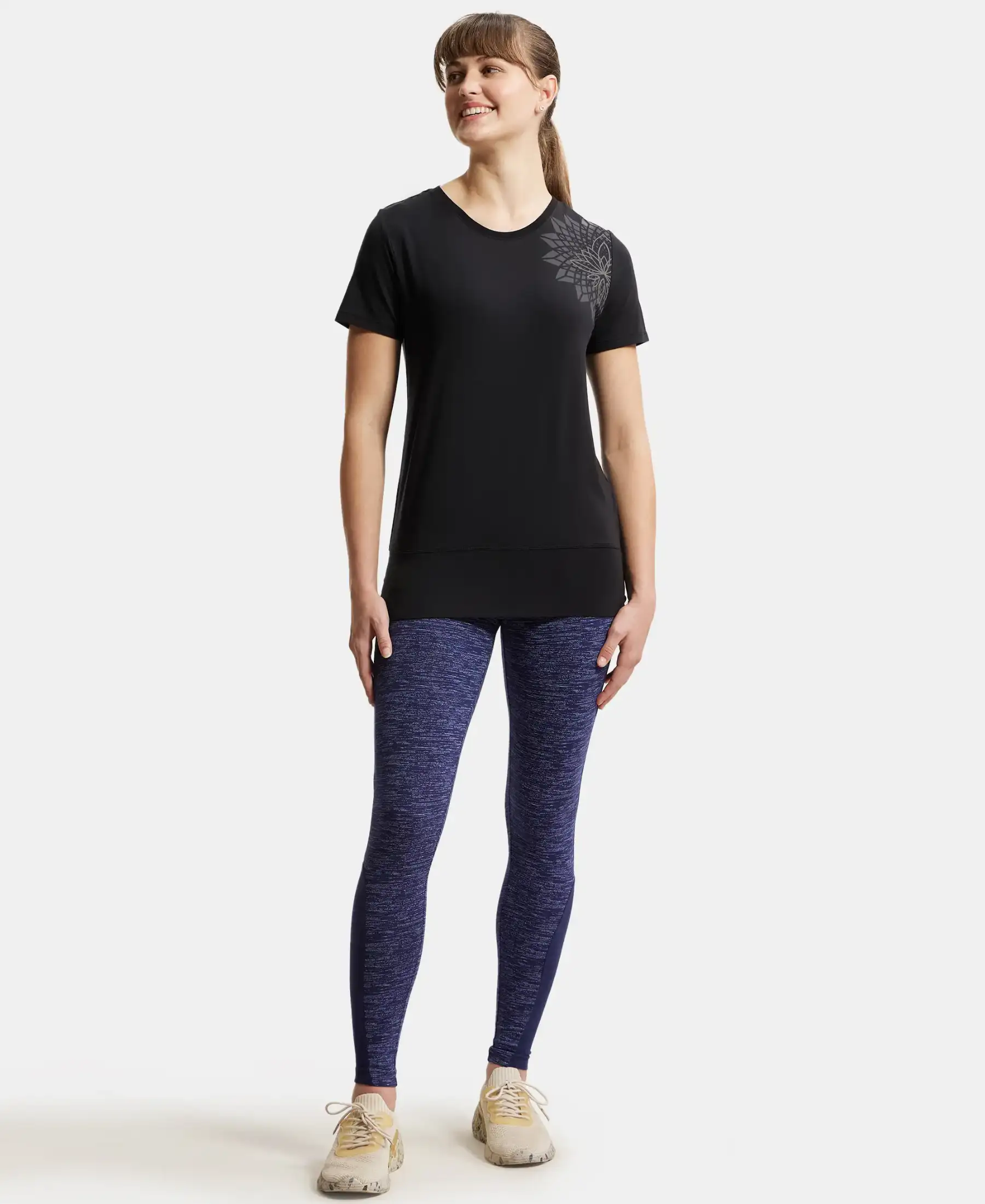 Tencel Lyocell Elastane Stretch Relaxed Fit Graphic Printed Half Sleeve T-Shirt - Black - Image 4