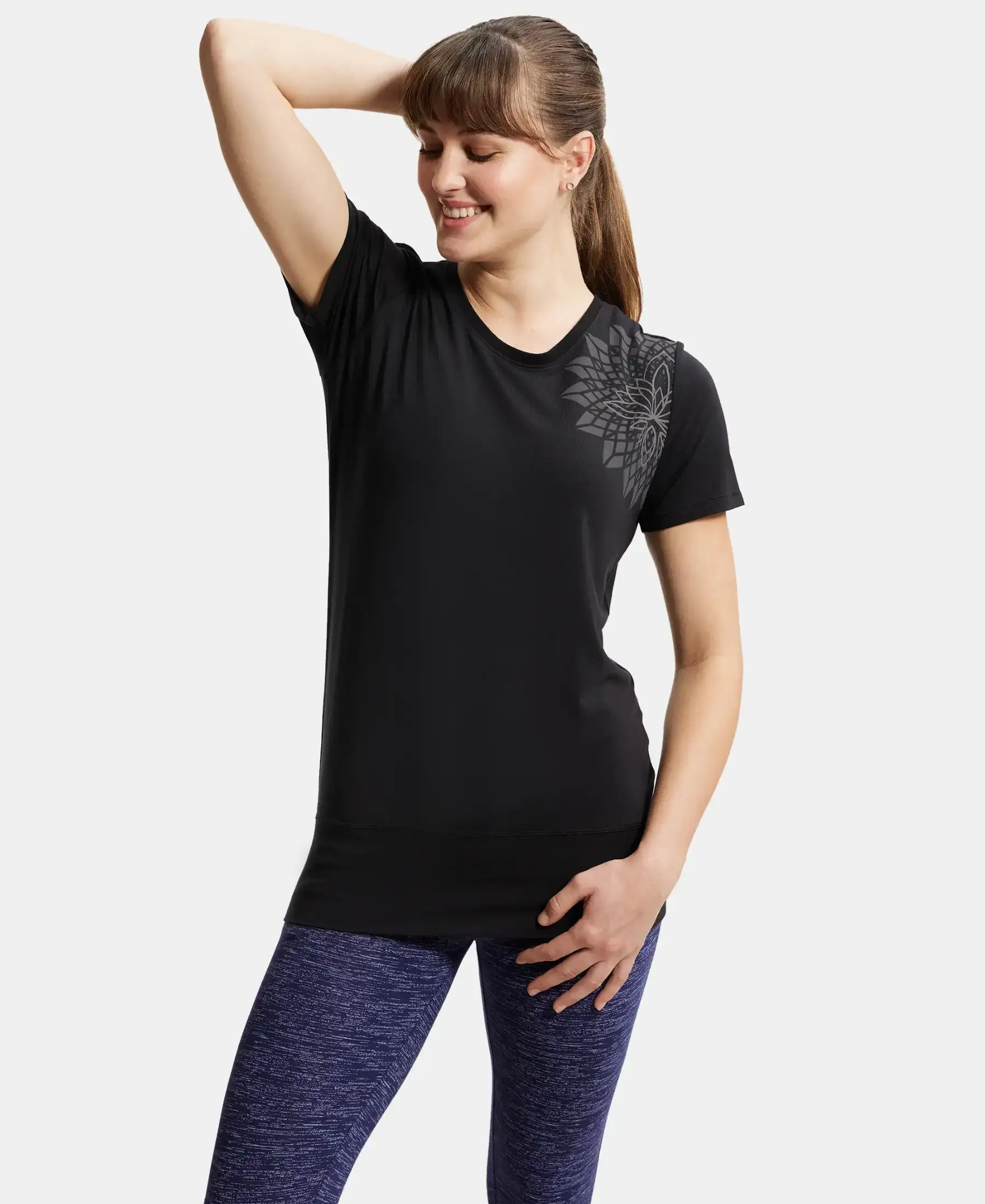 Tencel Lyocell Elastane Stretch Relaxed Fit Graphic Printed Half Sleeve T-Shirt - Black - Image 5
