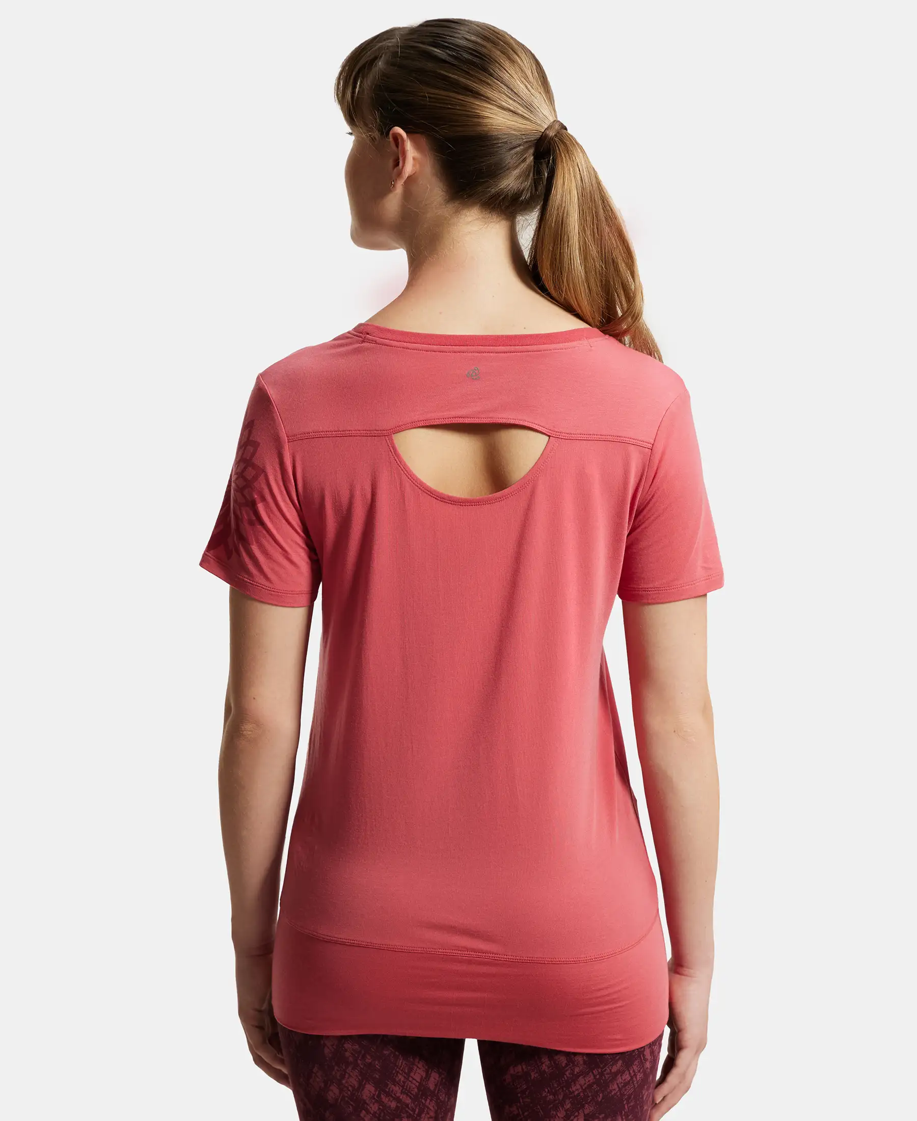 Tencel Lyocell Elastane Stretch Relaxed Fit Graphic Printed Half Sleeve T-Shirt - Garnet Rose - Image 3