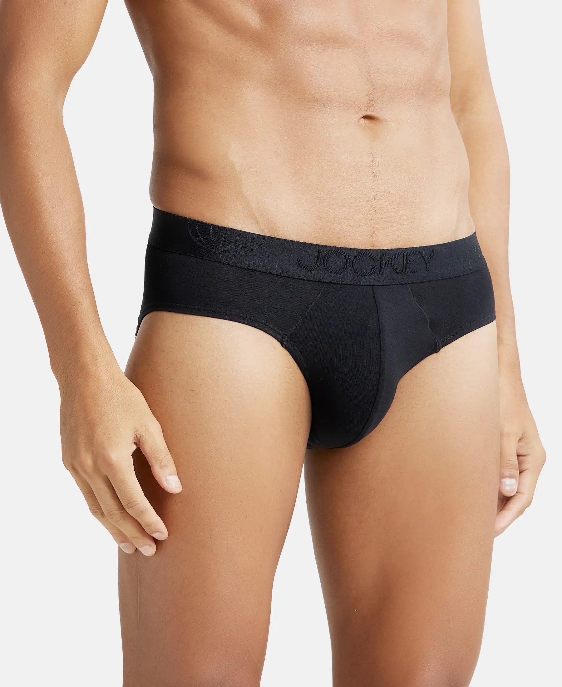Tencel Micro Modal Cotton Elastane Stretch Solid Brief with Natural StayFresh Properties - Black - Image 2