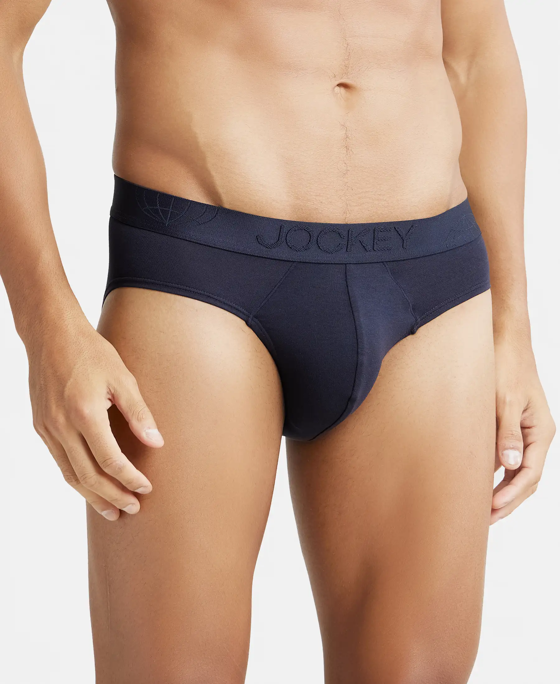 Tencel Micro Modal Cotton Elastane Stretch Solid Brief with Natural StayFresh Properties - True Navy - Image 2