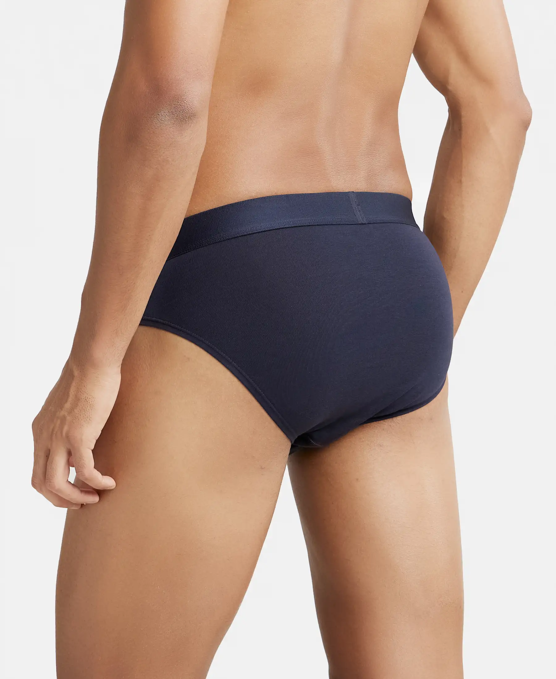 Tencel Micro Modal Cotton Elastane Stretch Solid Brief with Natural StayFresh Properties - True Navy - Image 3