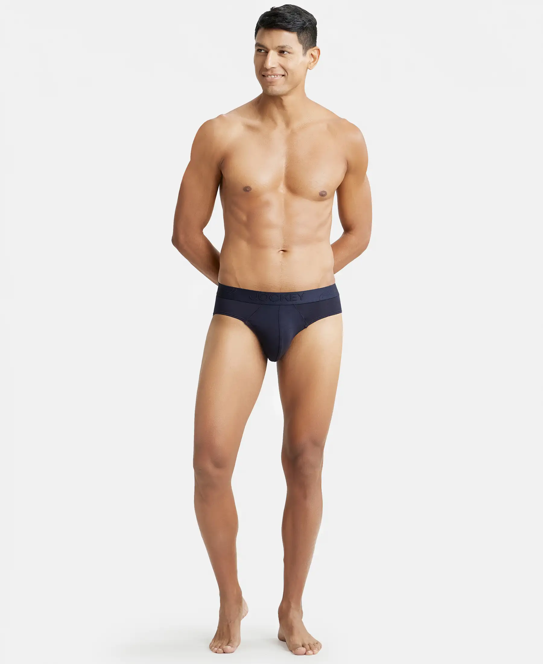 Tencel Micro Modal Cotton Elastane Stretch Solid Brief with Natural StayFresh Properties - True Navy - Image 4
