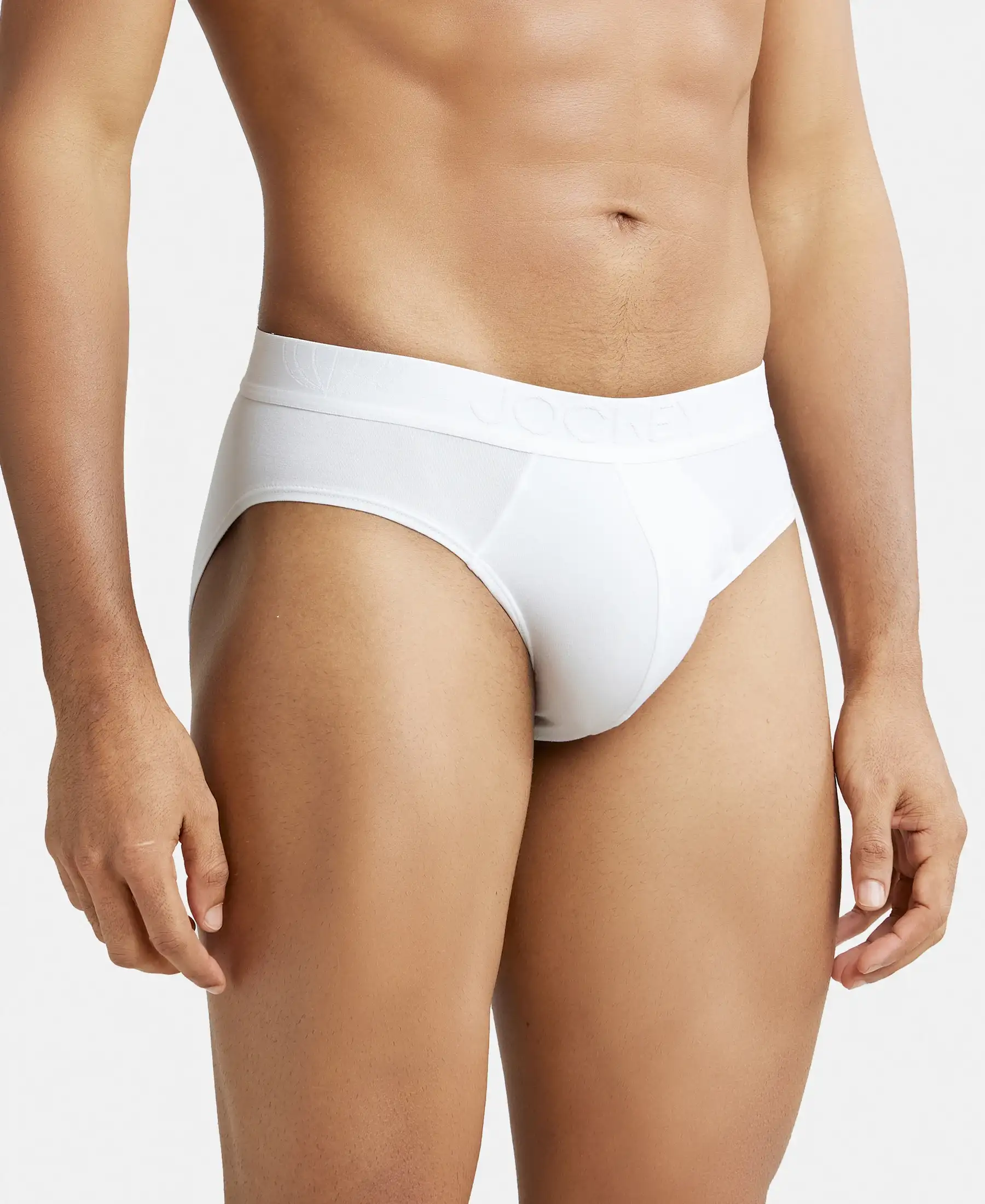 Tencel Micro Modal Cotton Elastane Stretch Solid Brief with Natural StayFresh Properties - White - Image 2