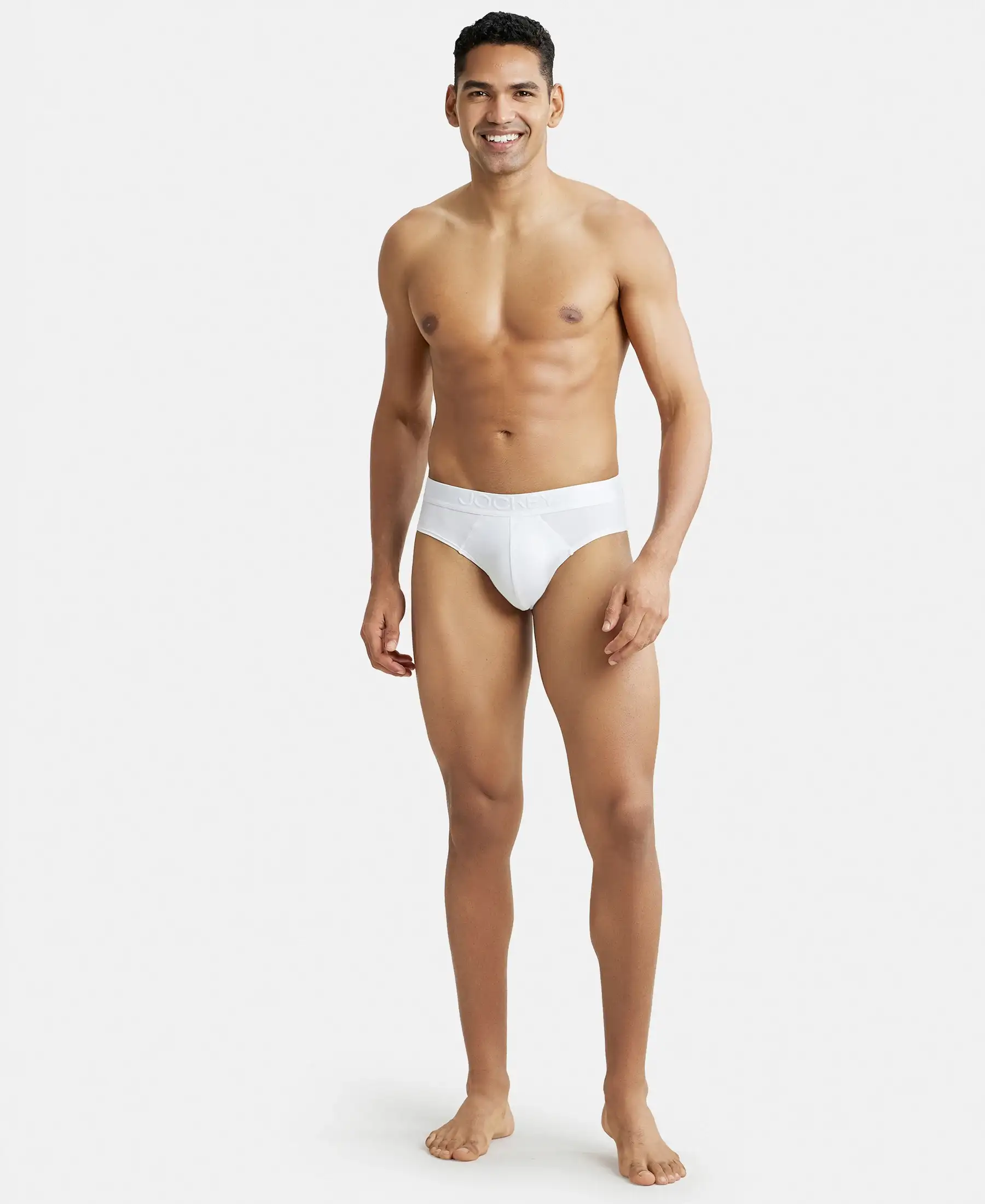Tencel Micro Modal Cotton Elastane Stretch Solid Brief with Natural StayFresh Properties - White - Image 4