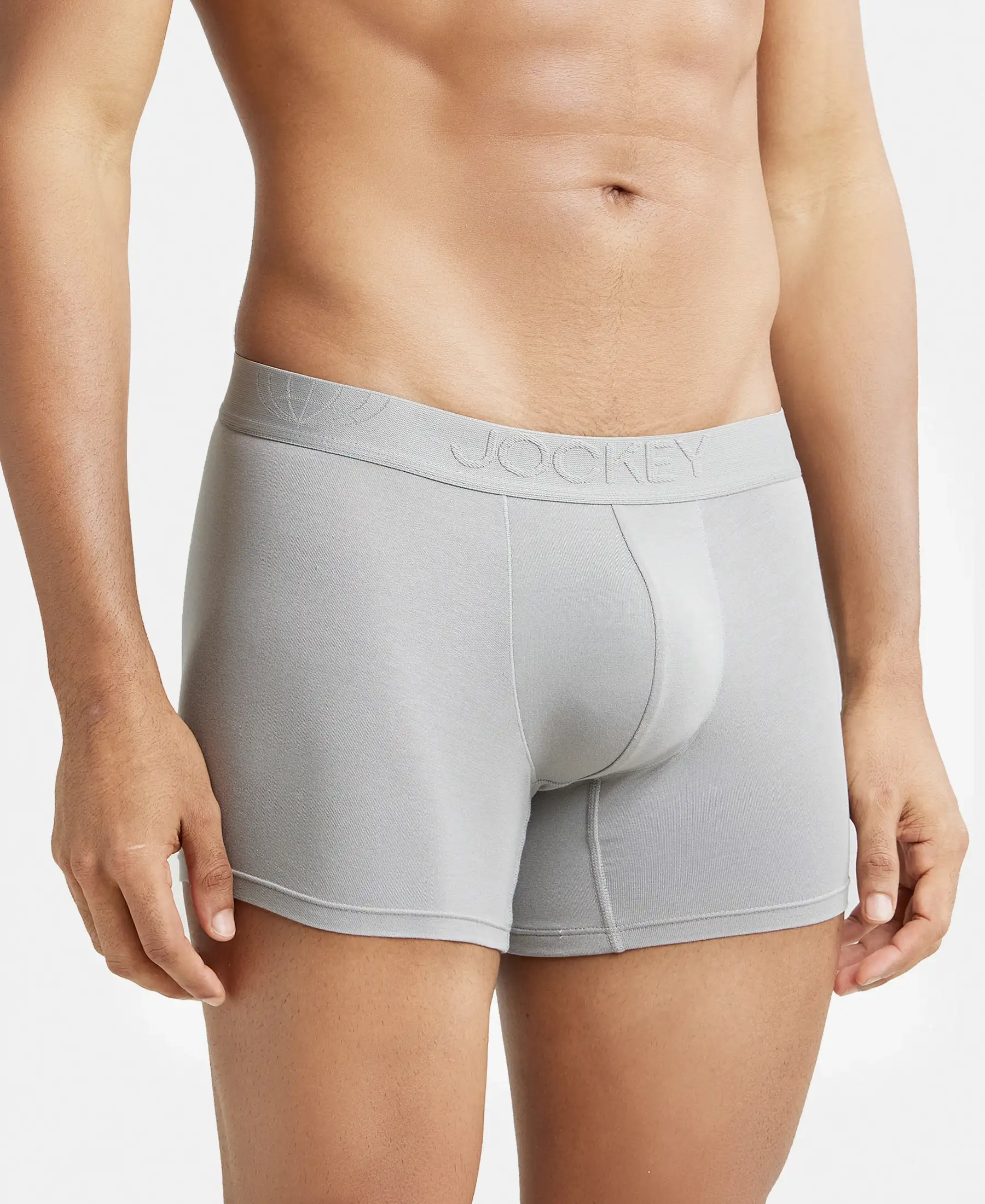 Tencel Micro Modal Cotton Elastane Stretch Solid Trunk with Natural StayFresh Properties - Bright Light Grey - Image 2