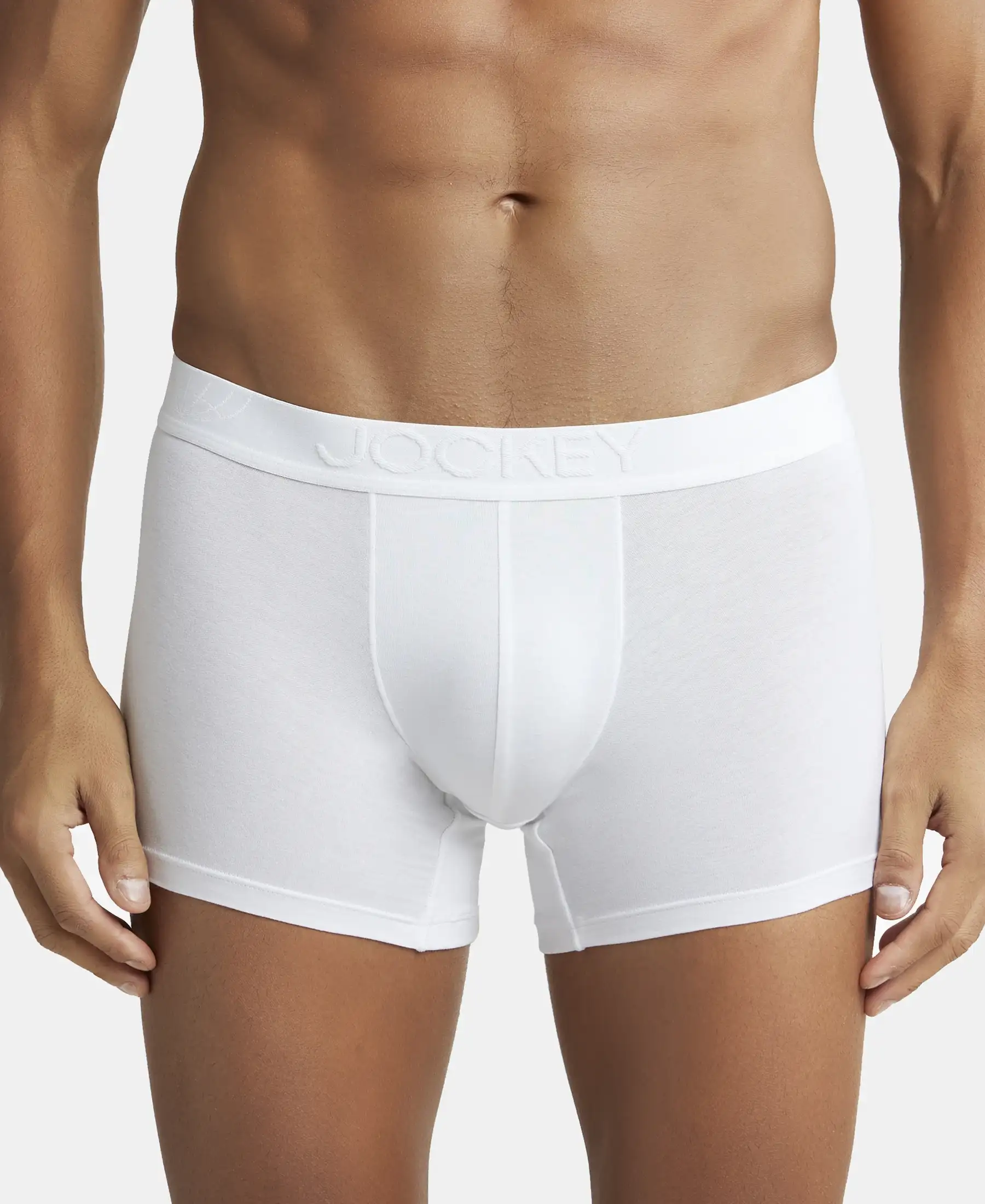 Tencel Micro Modal Cotton Elastane Stretch Solid Trunk with Natural StayFresh Properties - White