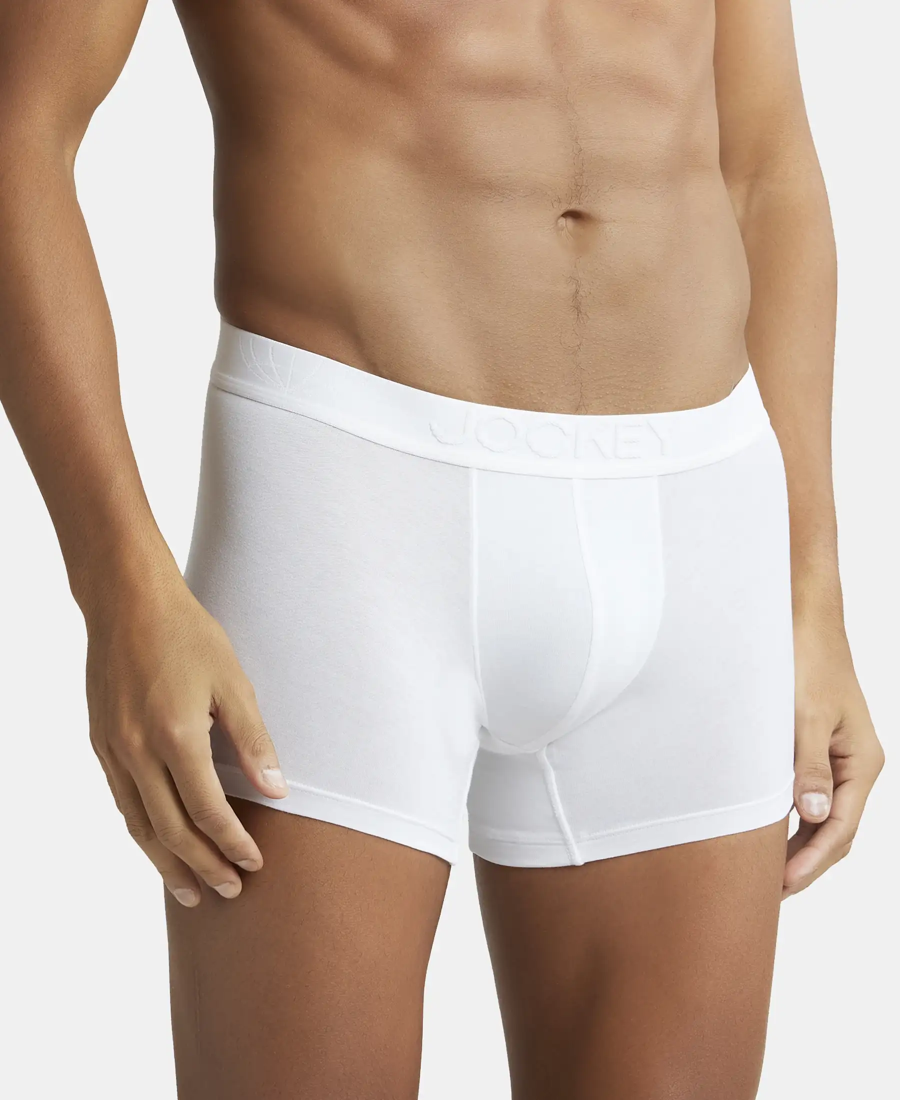Tencel Micro Modal Cotton Elastane Stretch Solid Trunk with Natural StayFresh Properties - White - Image 2