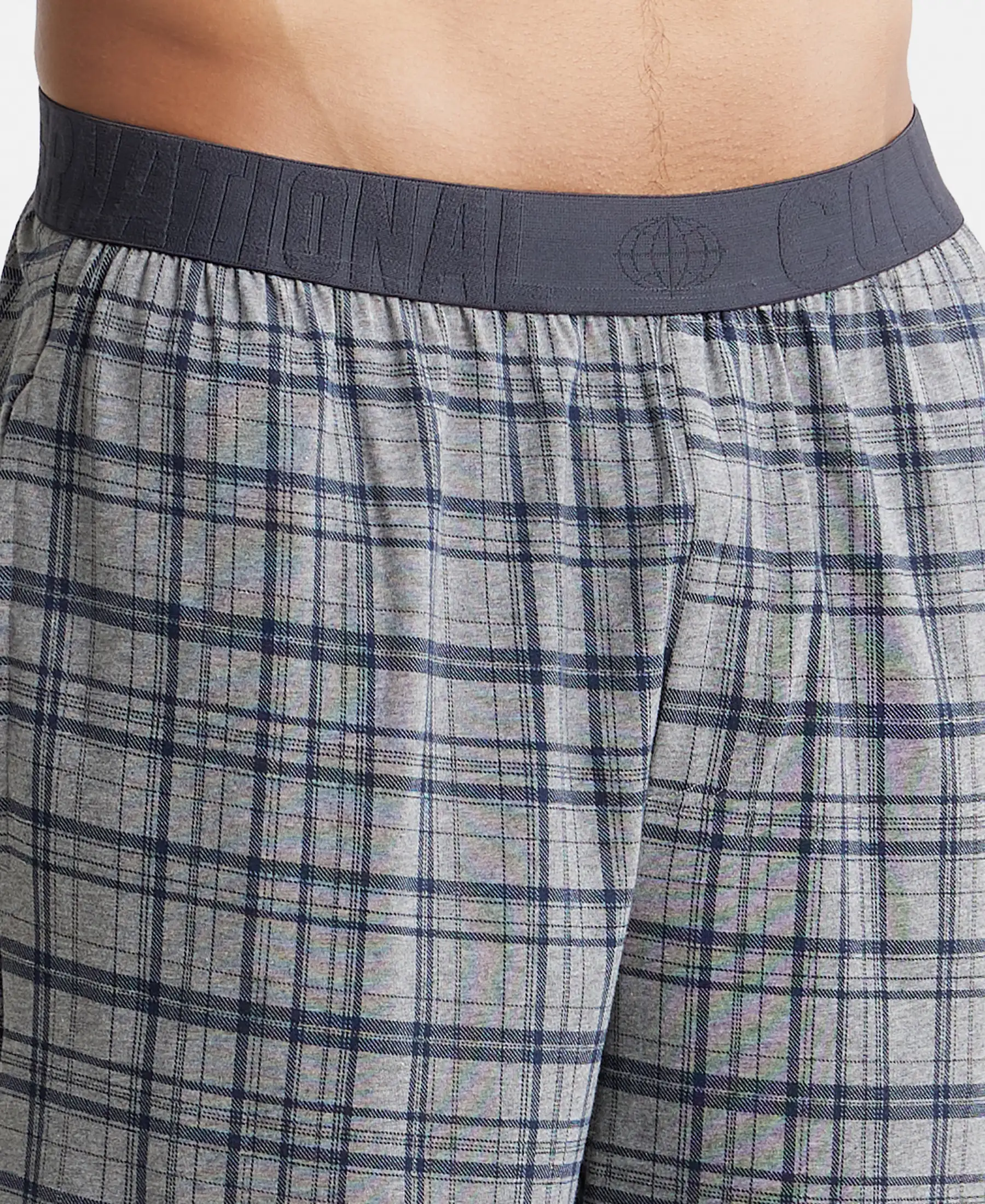 Tencel Micro Modal Cotton Elastane Stretch Regular Fit Checkered Sleep Shorts with Side Pockets - Mid Grey Melange & Ash Grey - Image 6