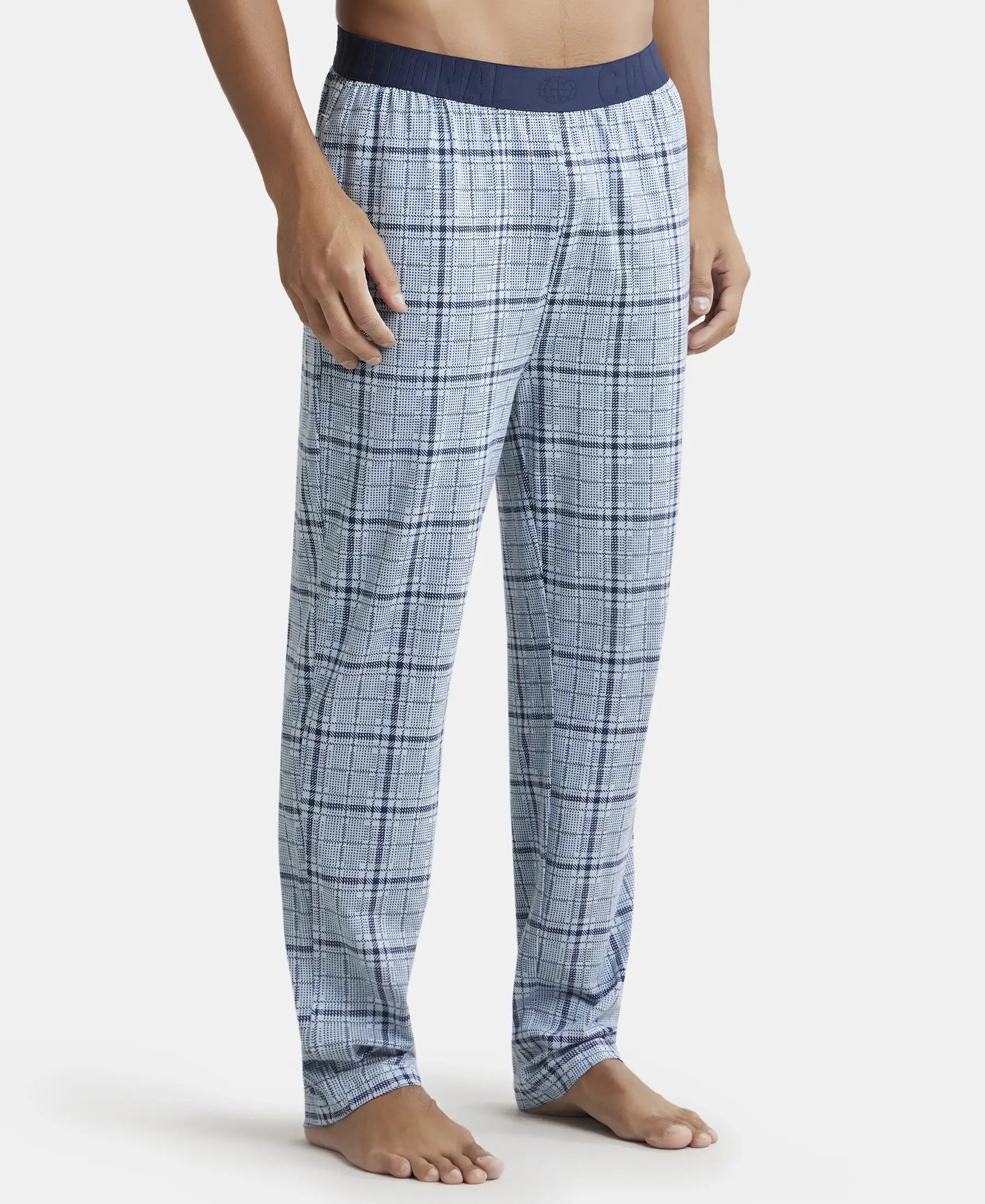 Tencel Micro Modal Cotton Elastane Stretch Regular Fit Pyjama with Side Pockets - Light Blue - Image 2