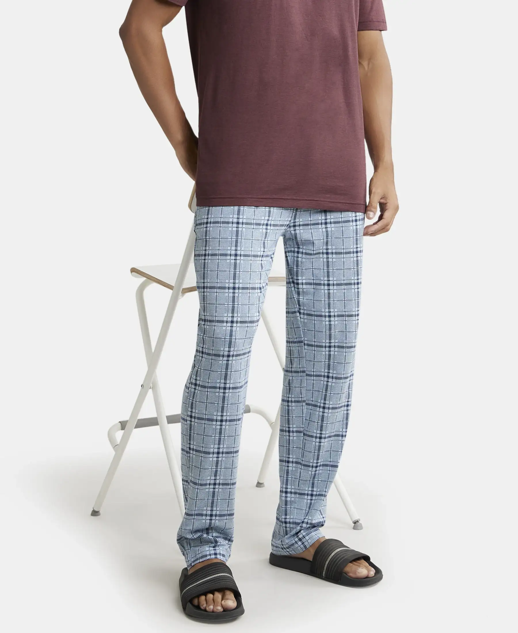 Tencel Micro Modal Cotton Elastane Stretch Regular Fit Pyjama with Side Pockets - Light Blue - Image 5