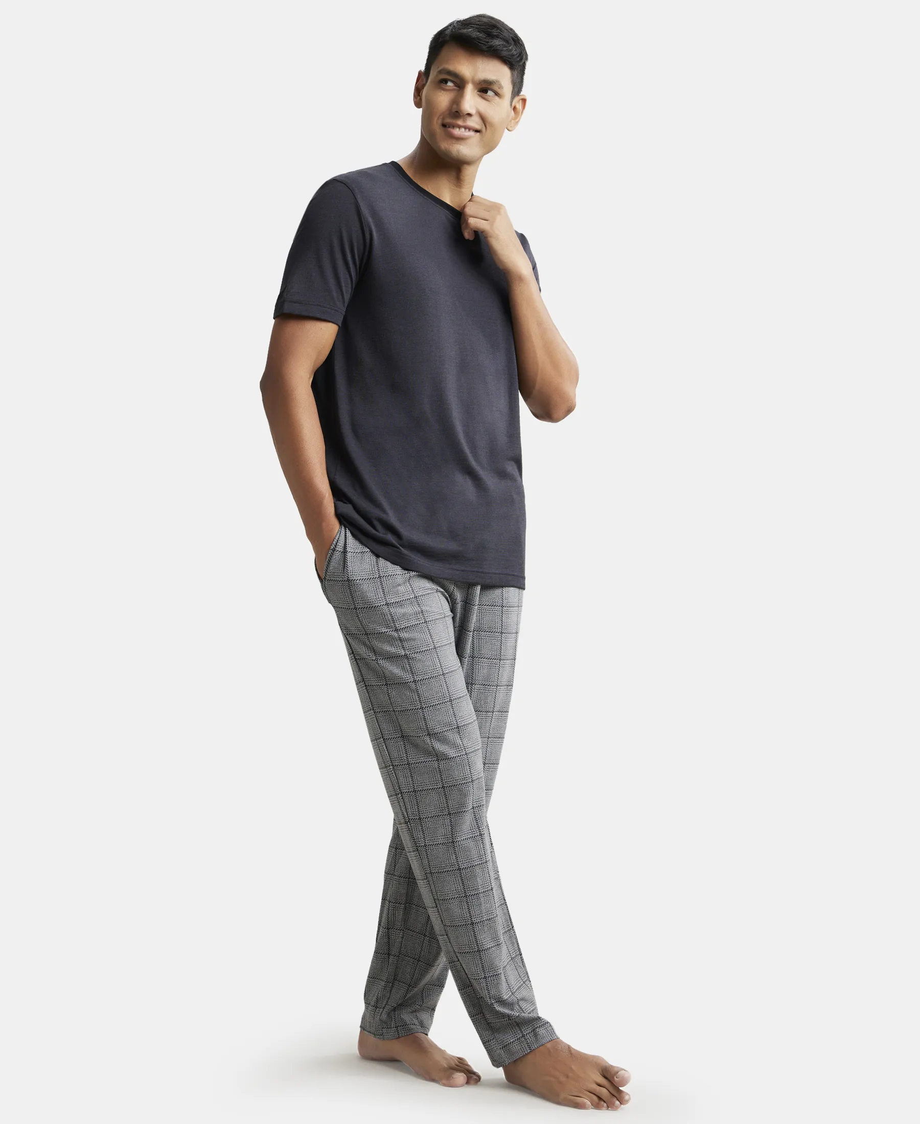Tencel Micro Modal Cotton Elastane Stretch Regular Fit Pyjama with Side Pockets - Mid Grey - Image 4