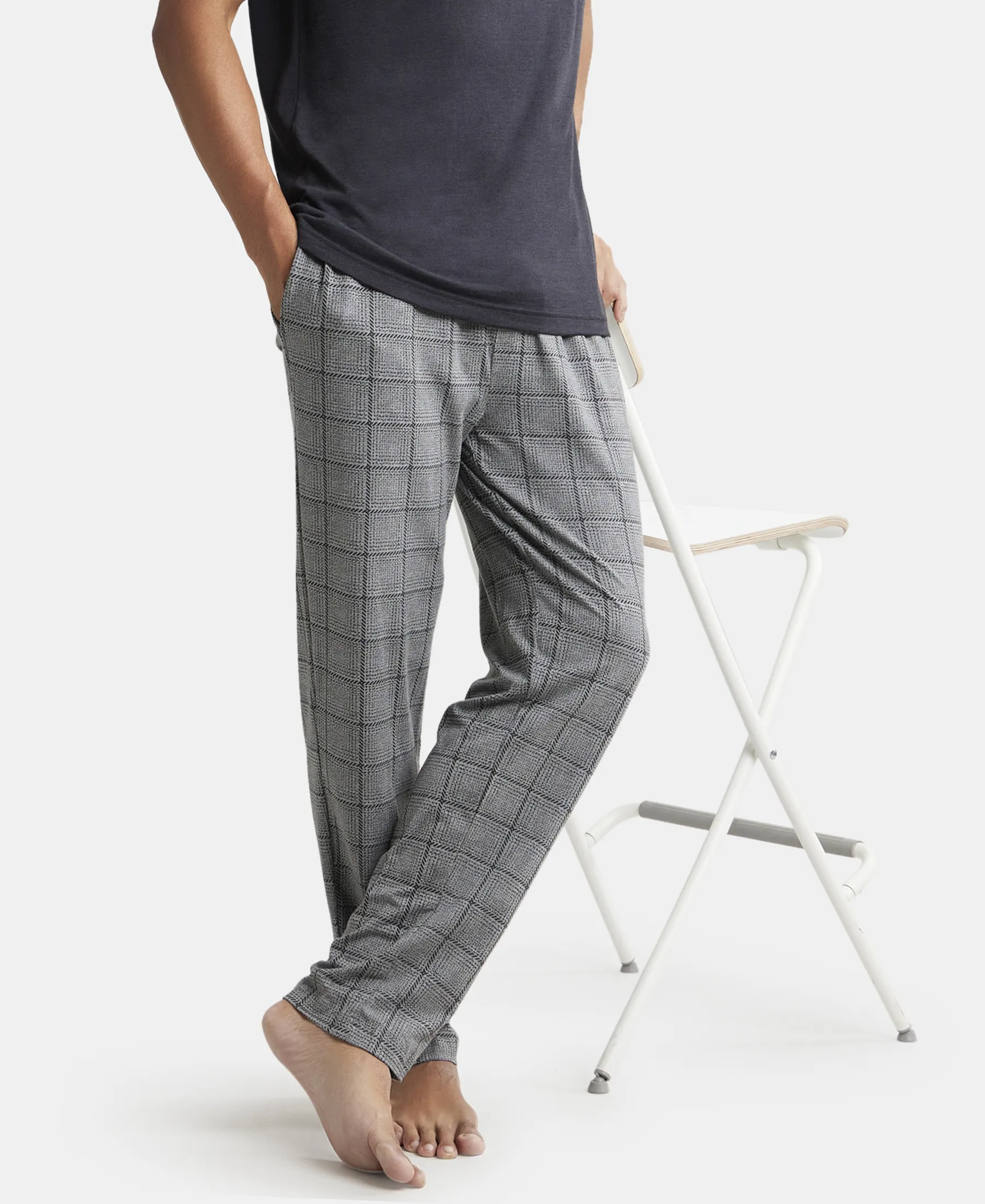 Tencel Micro Modal Cotton Elastane Stretch Regular Fit Pyjama with Side Pockets - Mid Grey - Image 5