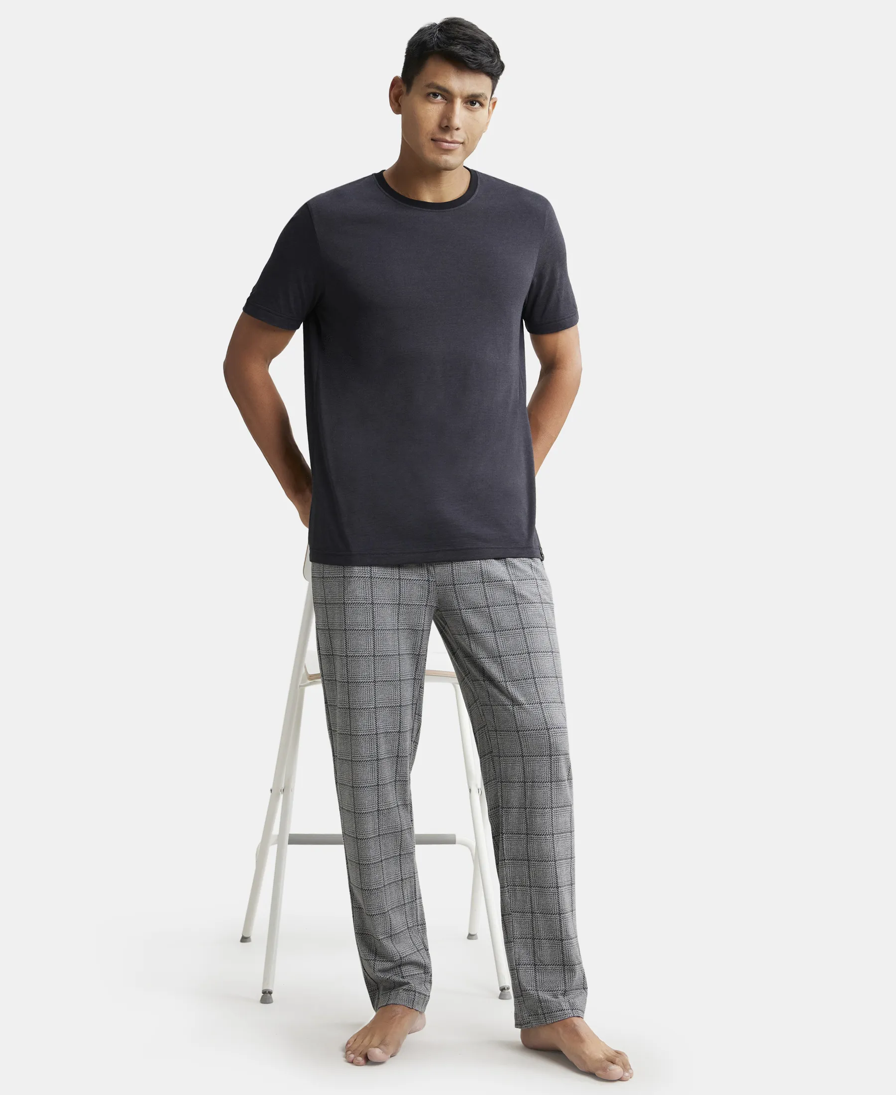Tencel Micro Modal Cotton Elastane Stretch Regular Fit Pyjama with Side Pockets - Mid Grey - Image 6