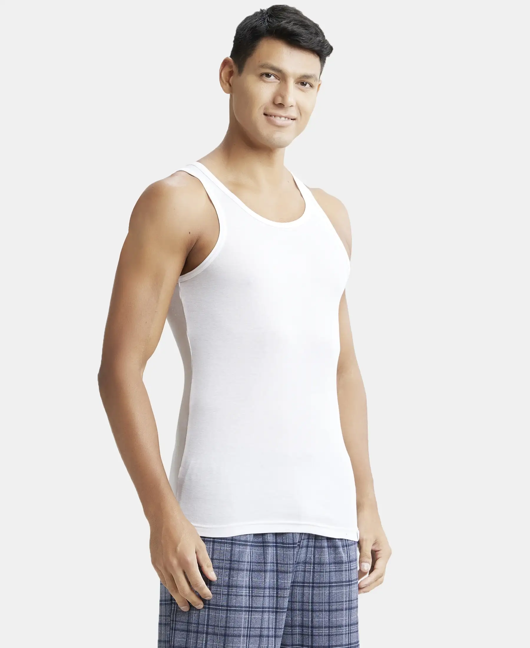 Tencel Micro Modal Cotton Rib Sleeveless Vest with Extended Length - White - Image 2