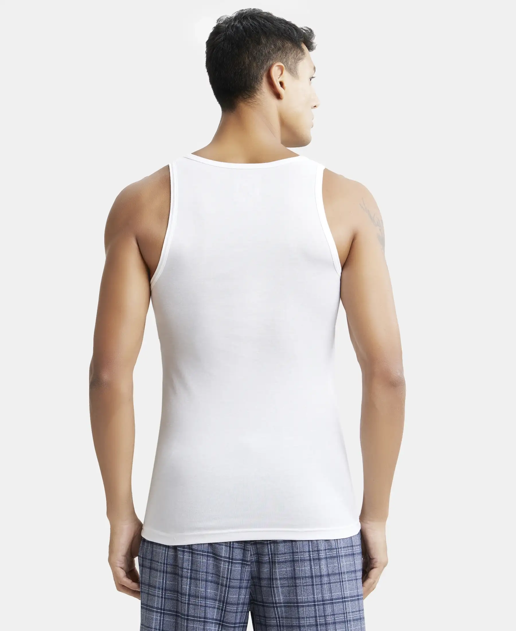 Tencel Micro Modal Cotton Rib Sleeveless Vest with Extended Length - White - Image 3