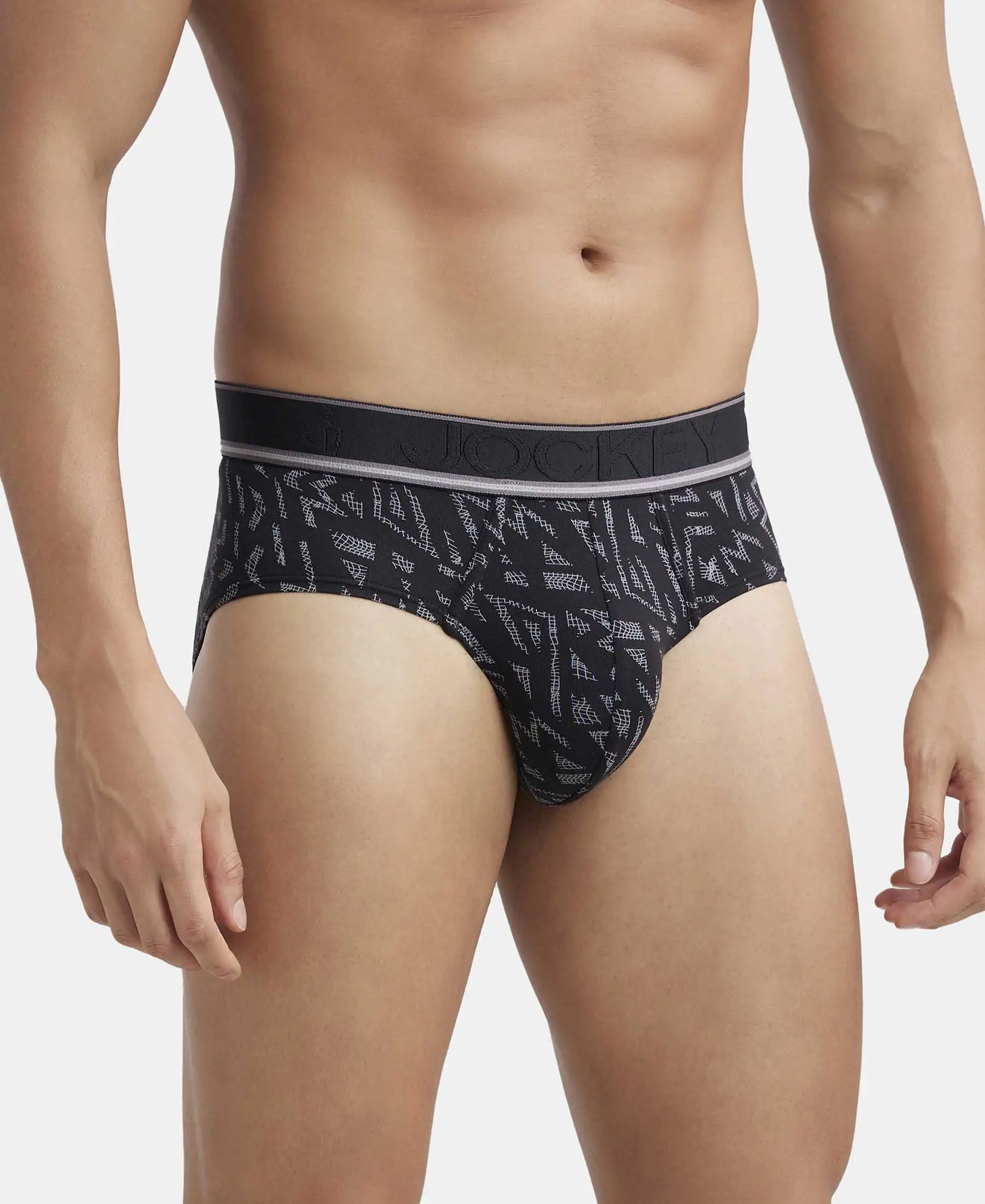 Tencel Micro Modal Elastane Stretch Printed Brief with Natural StayFresh Properties - Black - Image 2