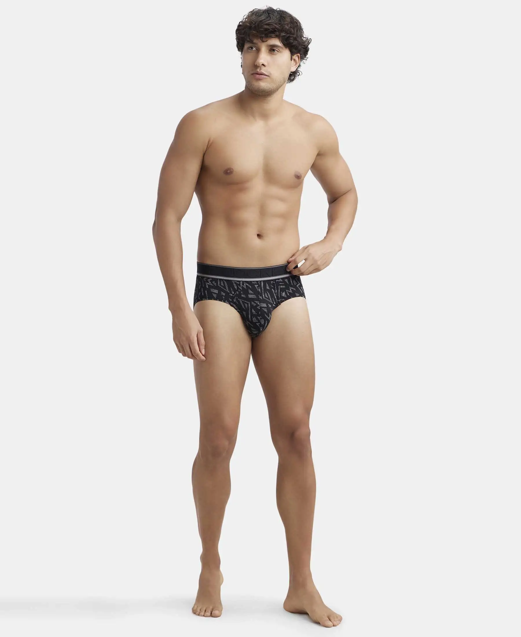 Tencel Micro Modal Elastane Stretch Printed Brief with Natural StayFresh Properties - Black - Image 4