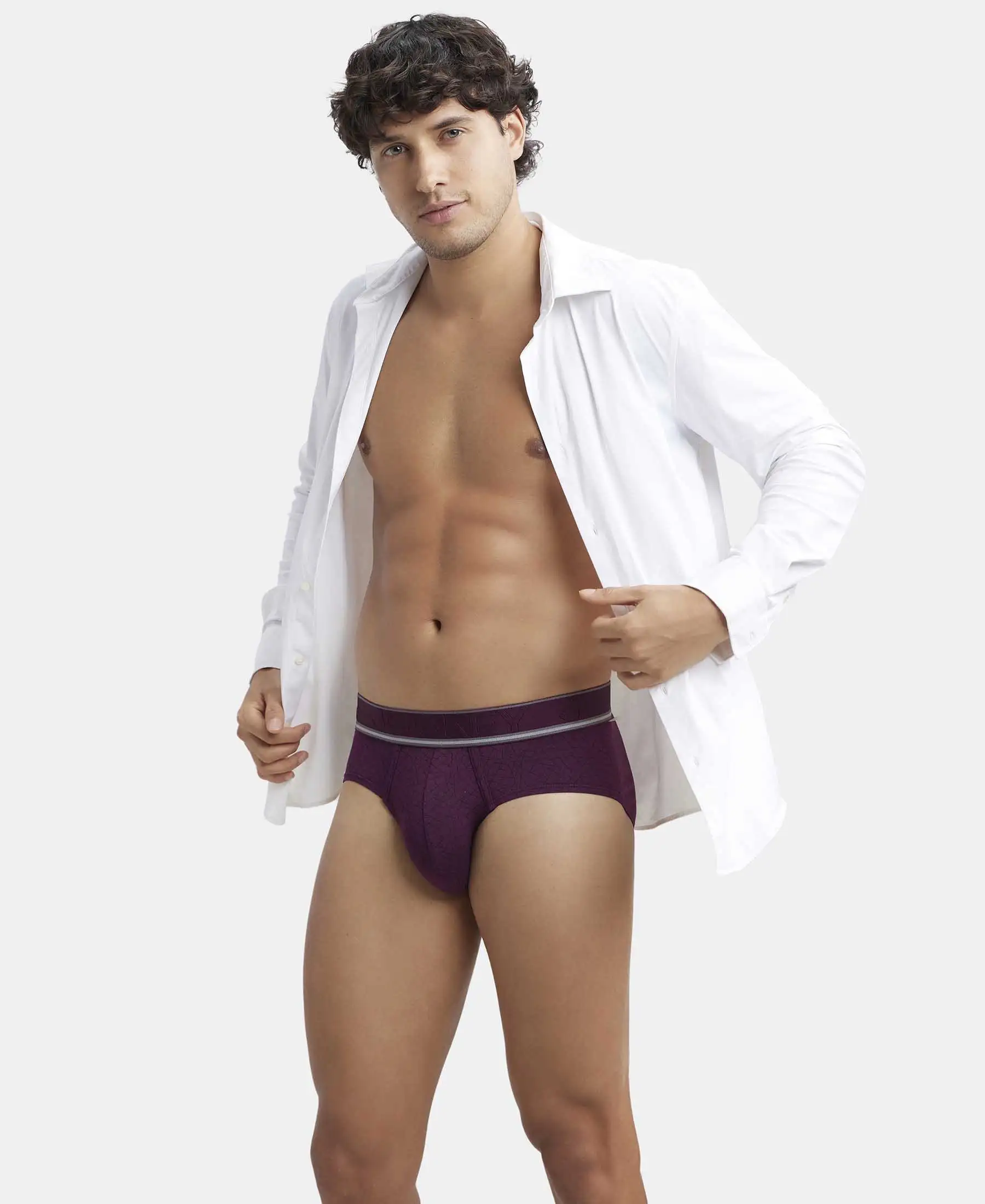Tencel Micro Modal Elastane Stretch Printed Brief with Natural StayFresh Properties - Potent Purple - Image 5