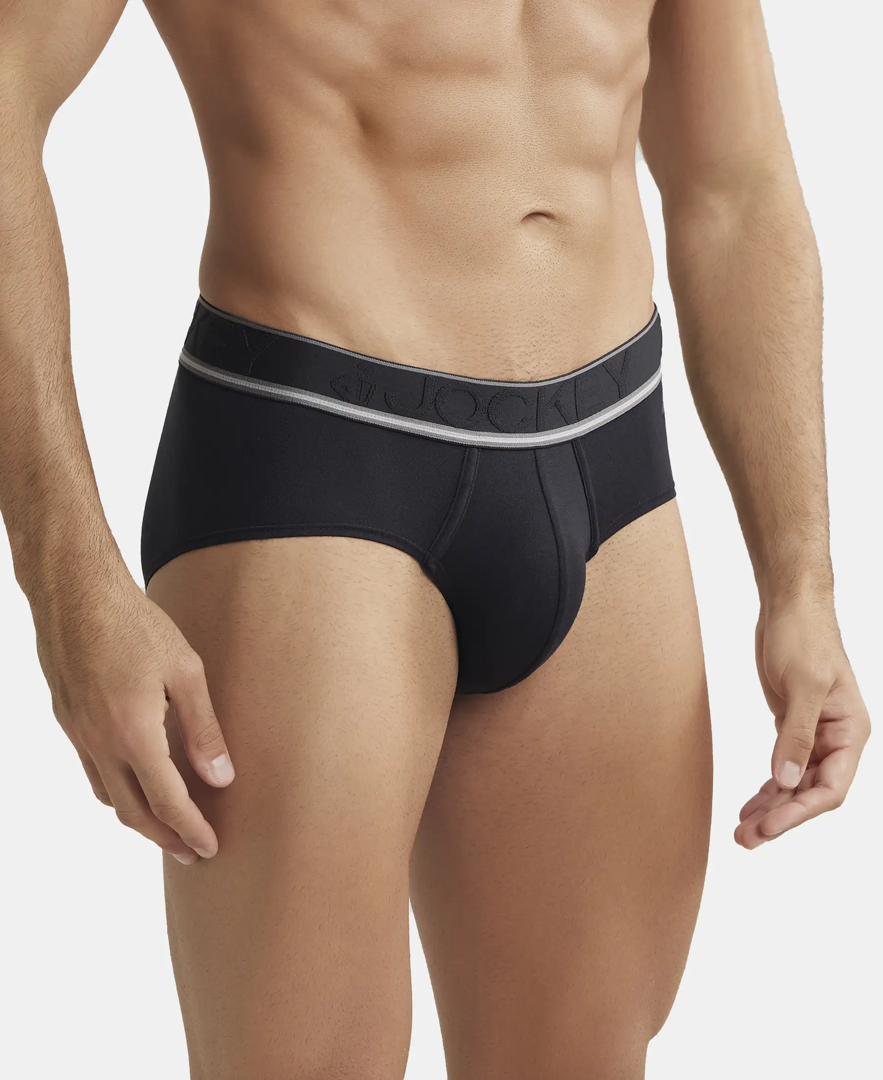 Tencel Micro Modal Elastane Stretch Solid Brief with StayFresh Properties - Black - Image 2