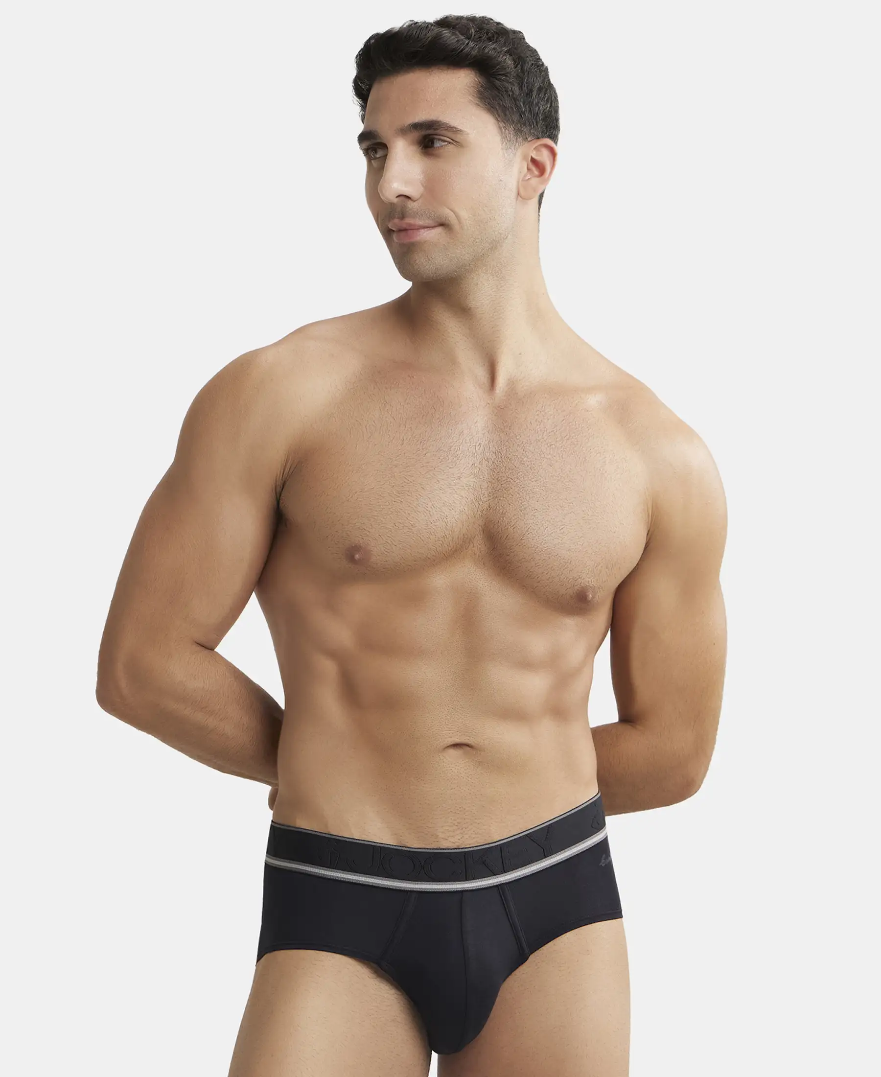 Tencel Micro Modal Elastane Stretch Solid Brief with StayFresh Properties - Black - Image 5