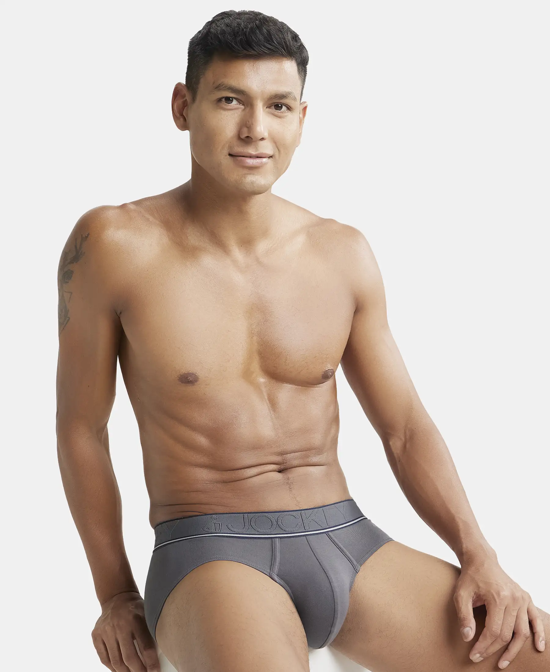 Tencel Micro Modal Elastane Stretch Solid Brief with StayFresh Properties - Gunmetal - Image 5