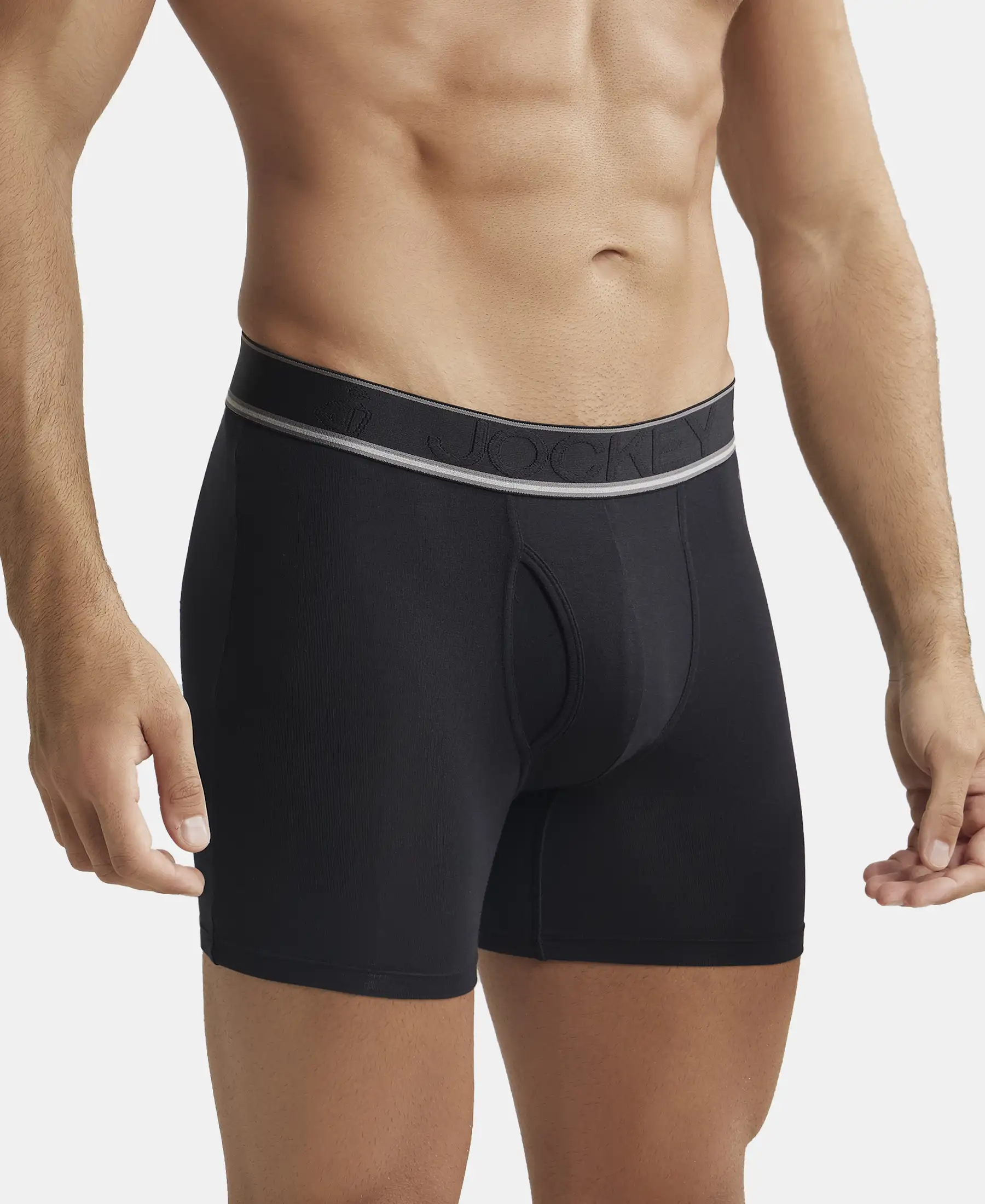 Tencel Micro Modal Elastane Stretch Solid Boxer Brief with Natural StayFresh Properties - Black - Image 2