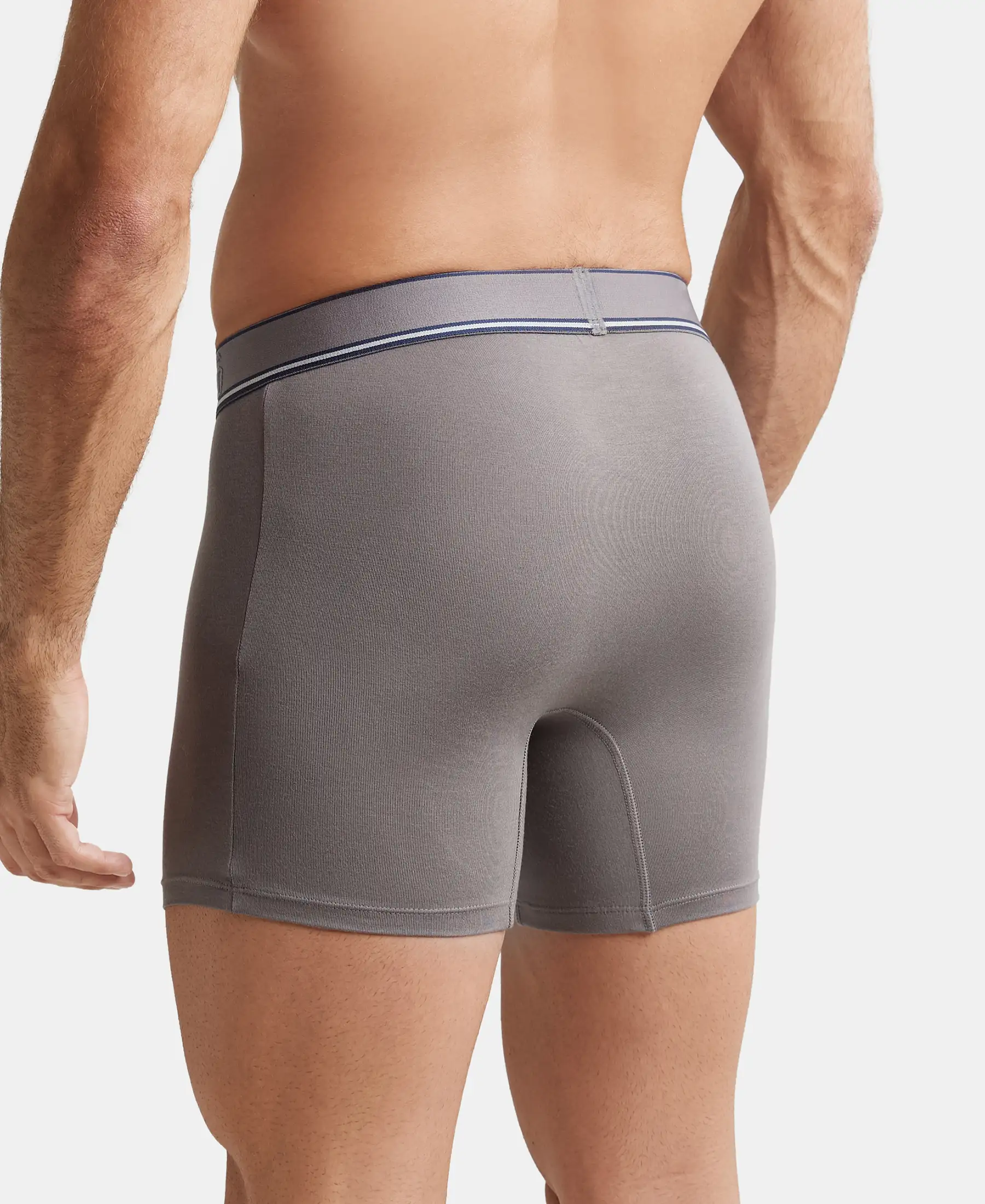 Tencel Micro Modal Elastane Stretch Solid Boxer Brief with Natural StayFresh Properties - Gunmetal - Image 3