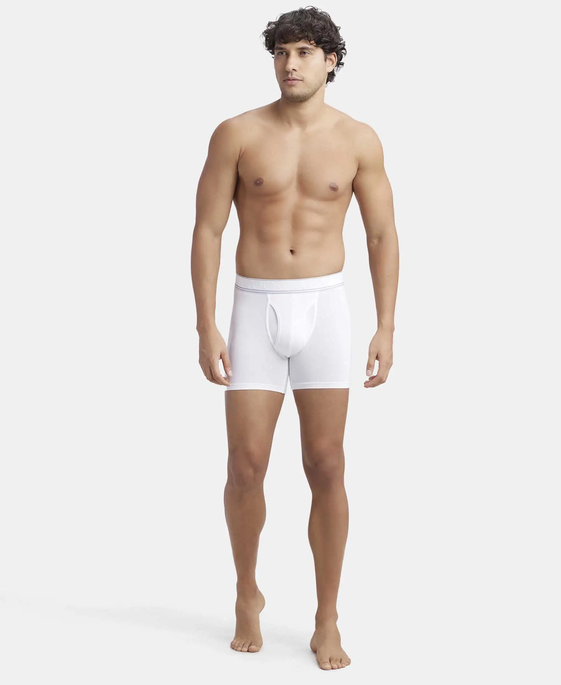 Tencel Micro Modal Elastane Stretch Solid Boxer Brief with Natural StayFresh Properties - White - Image 4