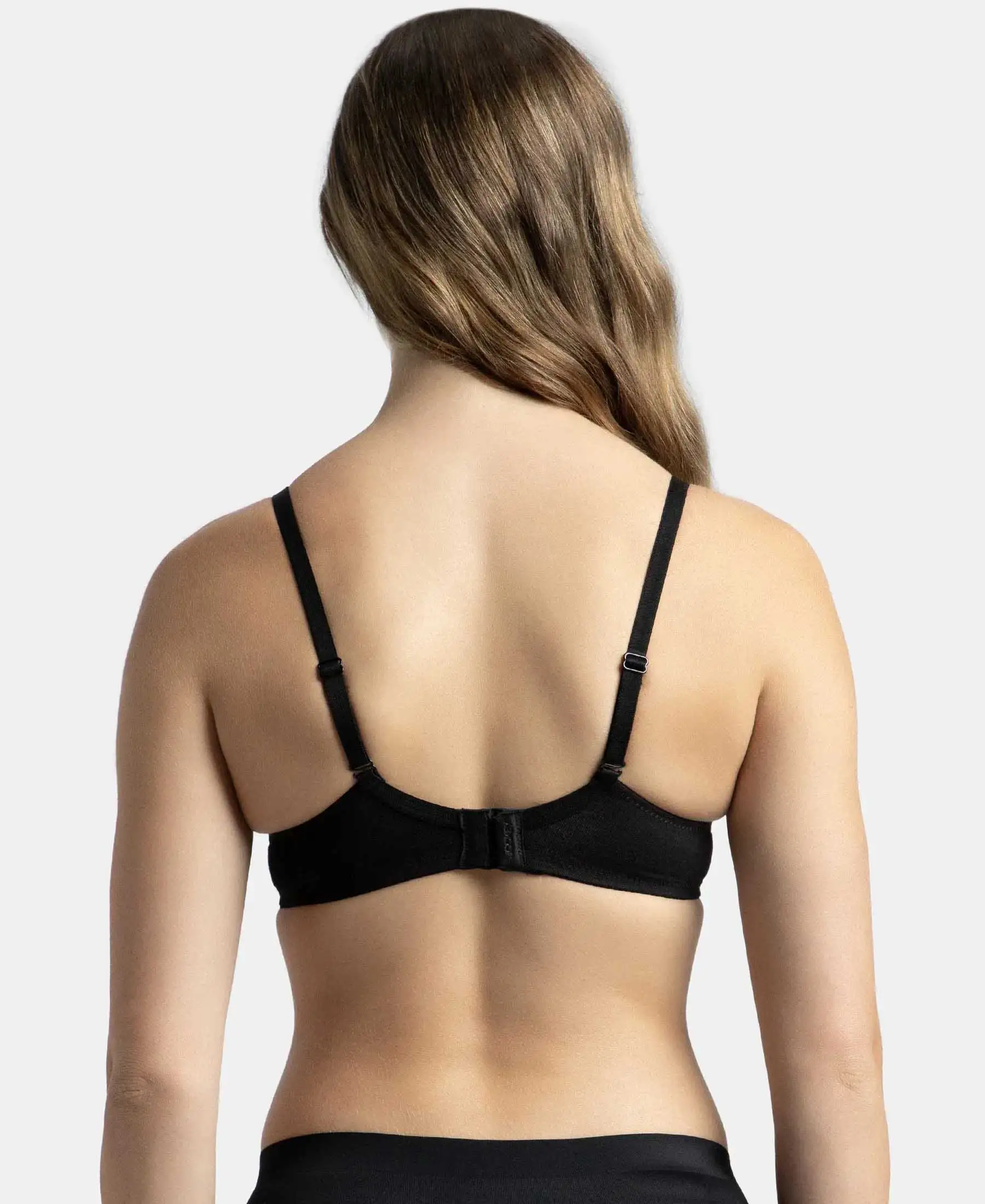 Under-Wired Padded Super Combed Cotton Elastane Stretch Medium Coverage T-Shirt Bra with Detachable Straps - Black - Image 3