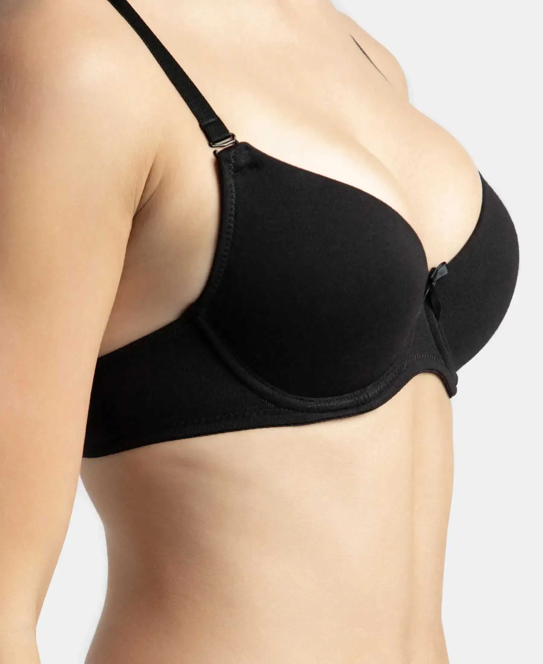 Under-Wired Padded Super Combed Cotton Elastane Stretch Medium Coverage T-Shirt Bra with Detachable Straps - Black - Image 9
