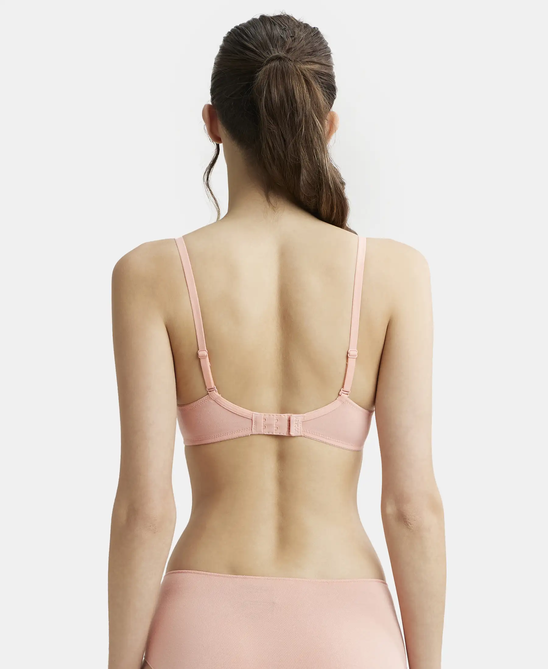Under-Wired Padded Super Combed Cotton Elastane Stretch Medium Coverage T-Shirt Bra with Detachable Straps - Candlelight Peach - Image 3