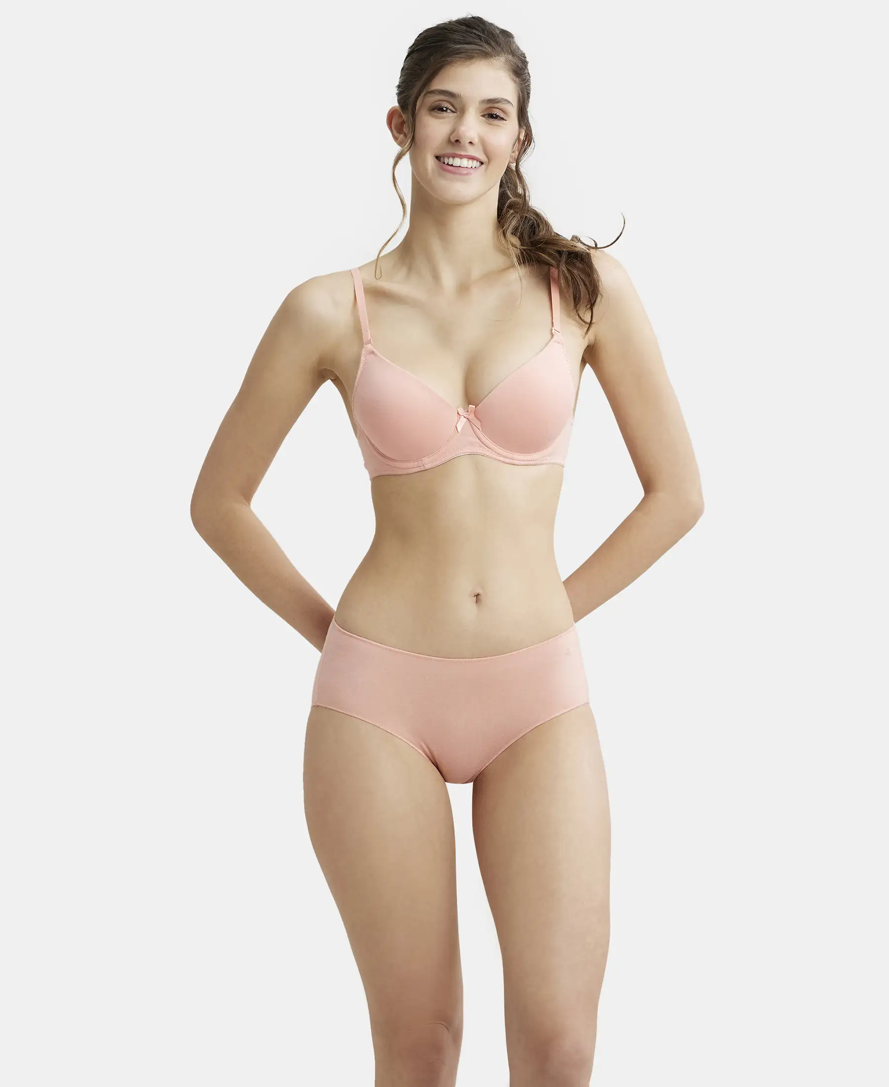 Under-Wired Padded Super Combed Cotton Elastane Stretch Medium Coverage T-Shirt Bra with Detachable Straps - Candlelight Peach - Image 6