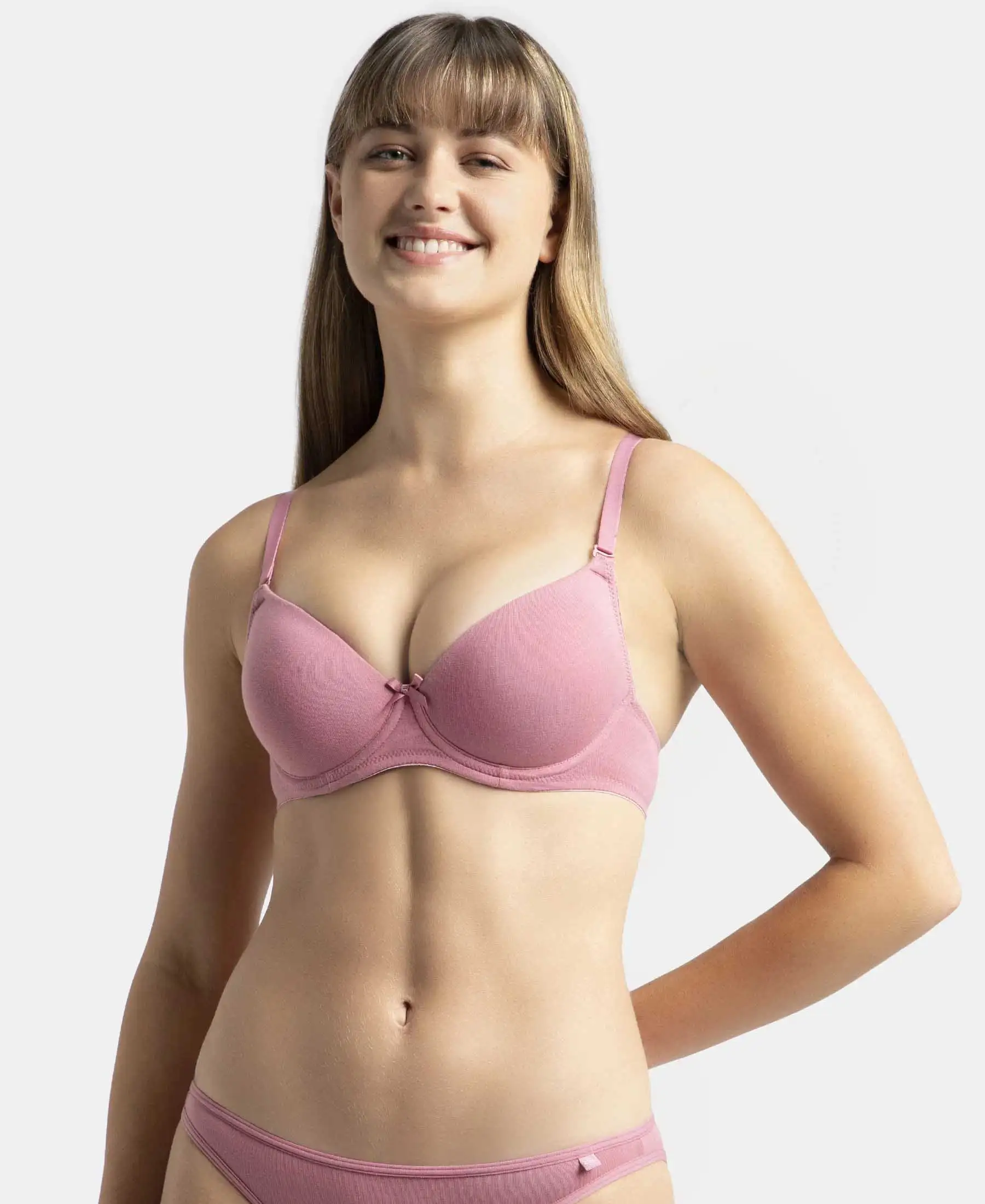 Under-Wired Padded Super Combed Cotton Elastane Stretch Medium Coverage T-Shirt Bra with Detachable Straps - Heather Rose