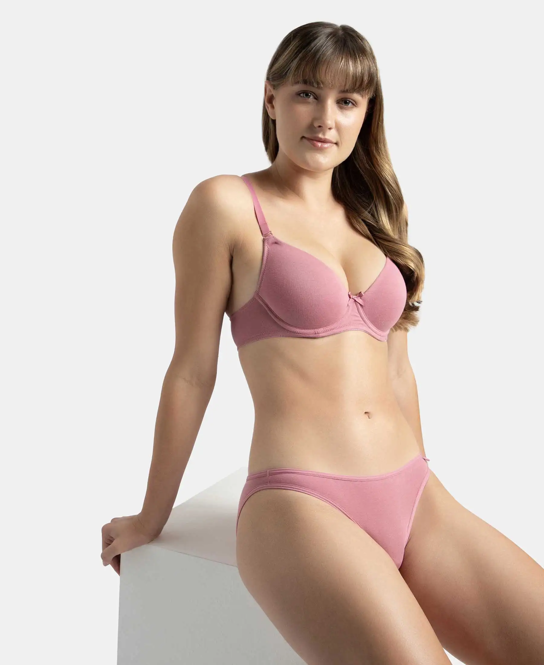 Under-Wired Padded Super Combed Cotton Elastane Stretch Medium Coverage T-Shirt Bra with Detachable Straps - Heather Rose - Image 5