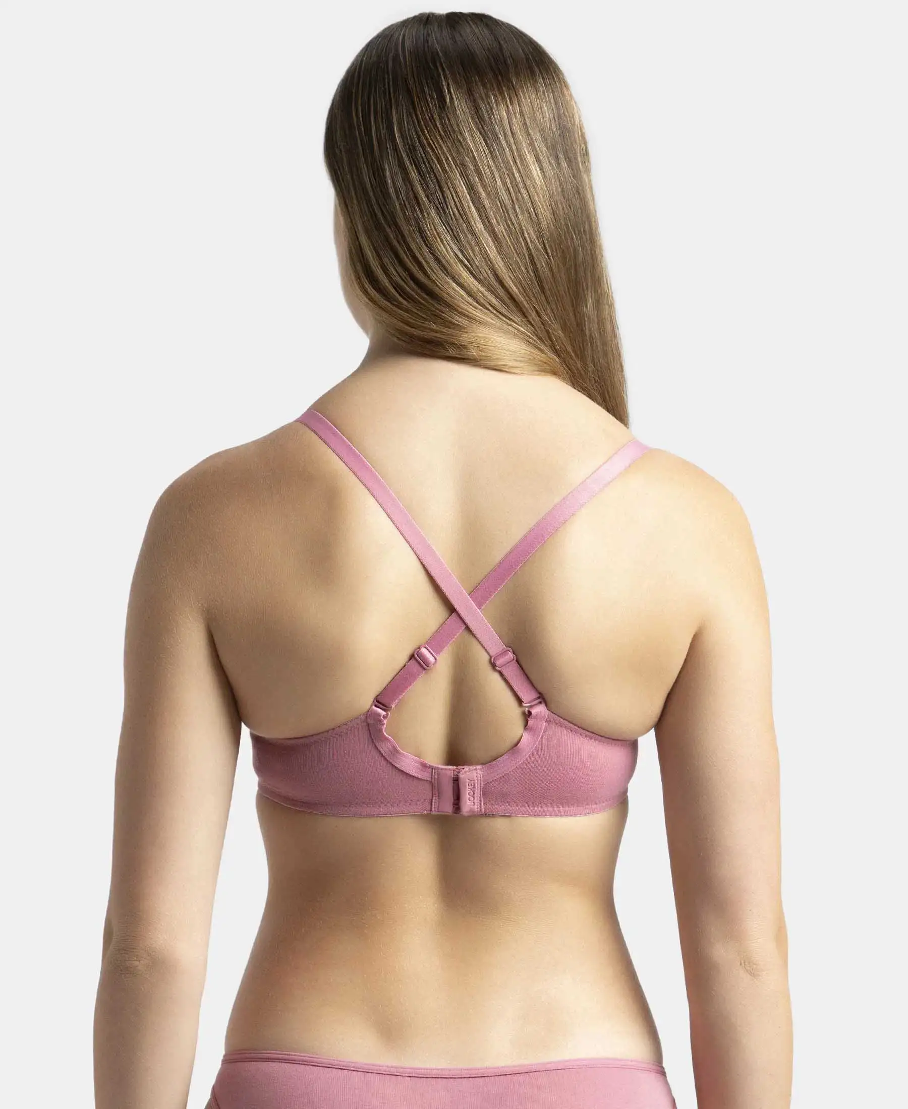 Under-Wired Padded Super Combed Cotton Elastane Stretch Medium Coverage T-Shirt Bra with Detachable Straps - Heather Rose - Image 6