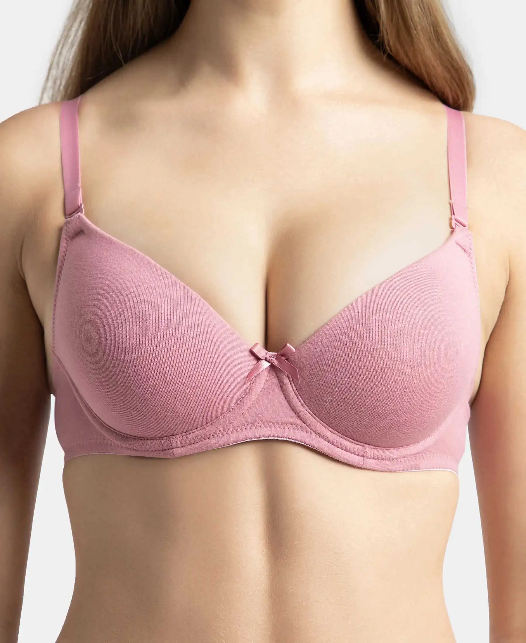 Under-Wired Padded Super Combed Cotton Elastane Stretch Medium Coverage T-Shirt Bra with Detachable Straps - Heather Rose - Image 8