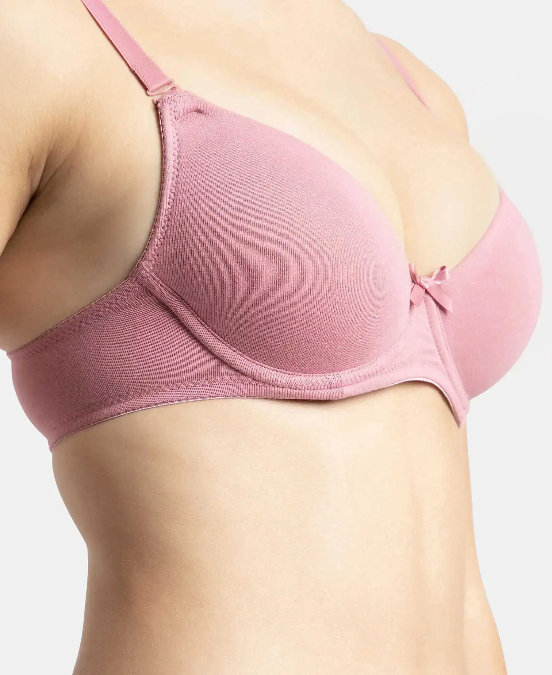 Under-Wired Padded Super Combed Cotton Elastane Stretch Medium Coverage T-Shirt Bra with Detachable Straps - Heather Rose - Image 9