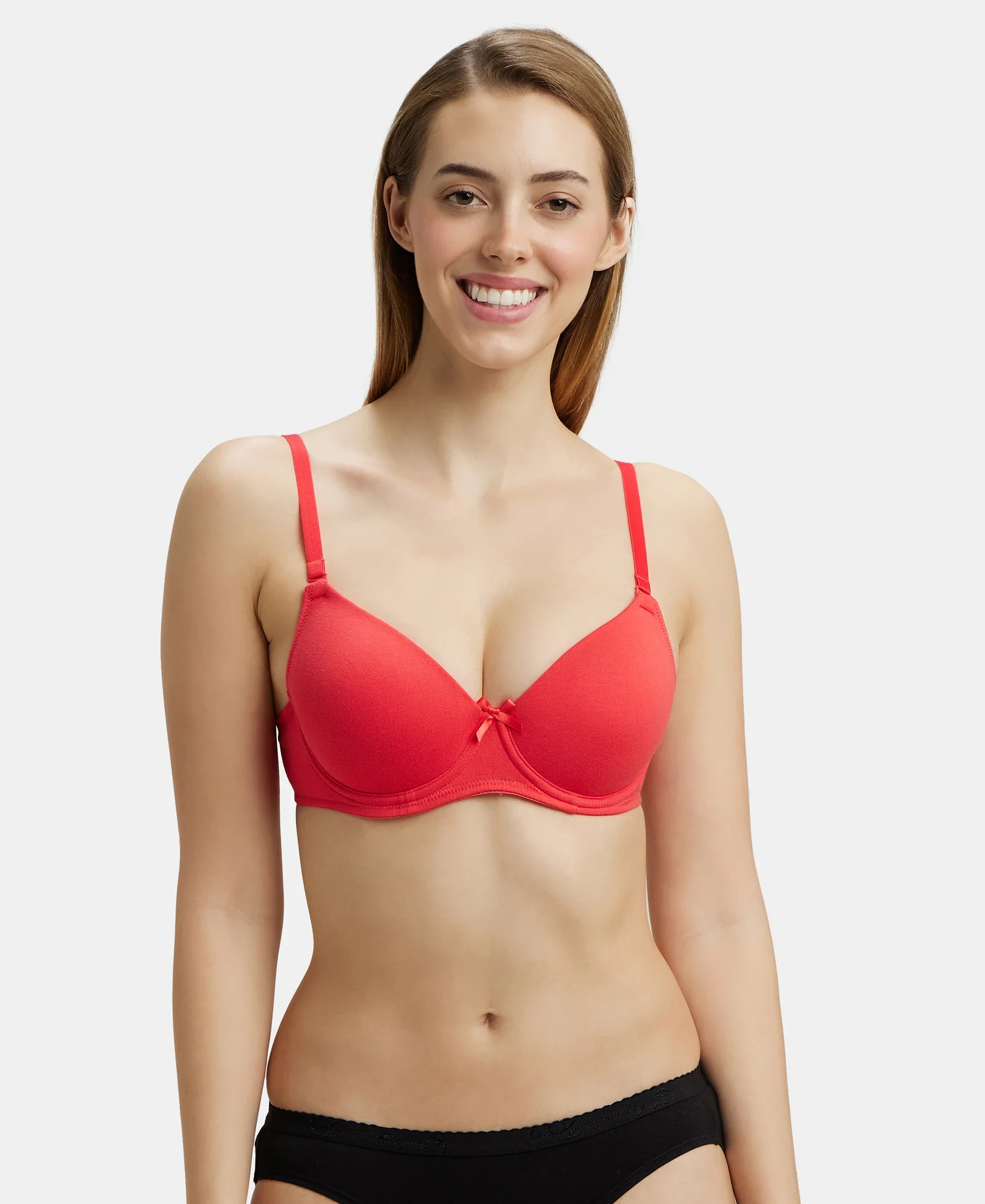 Under-Wired Padded Super Combed Cotton Elastane Stretch Medium Coverage T-Shirt Bra with Detachable Straps - Hibiscus