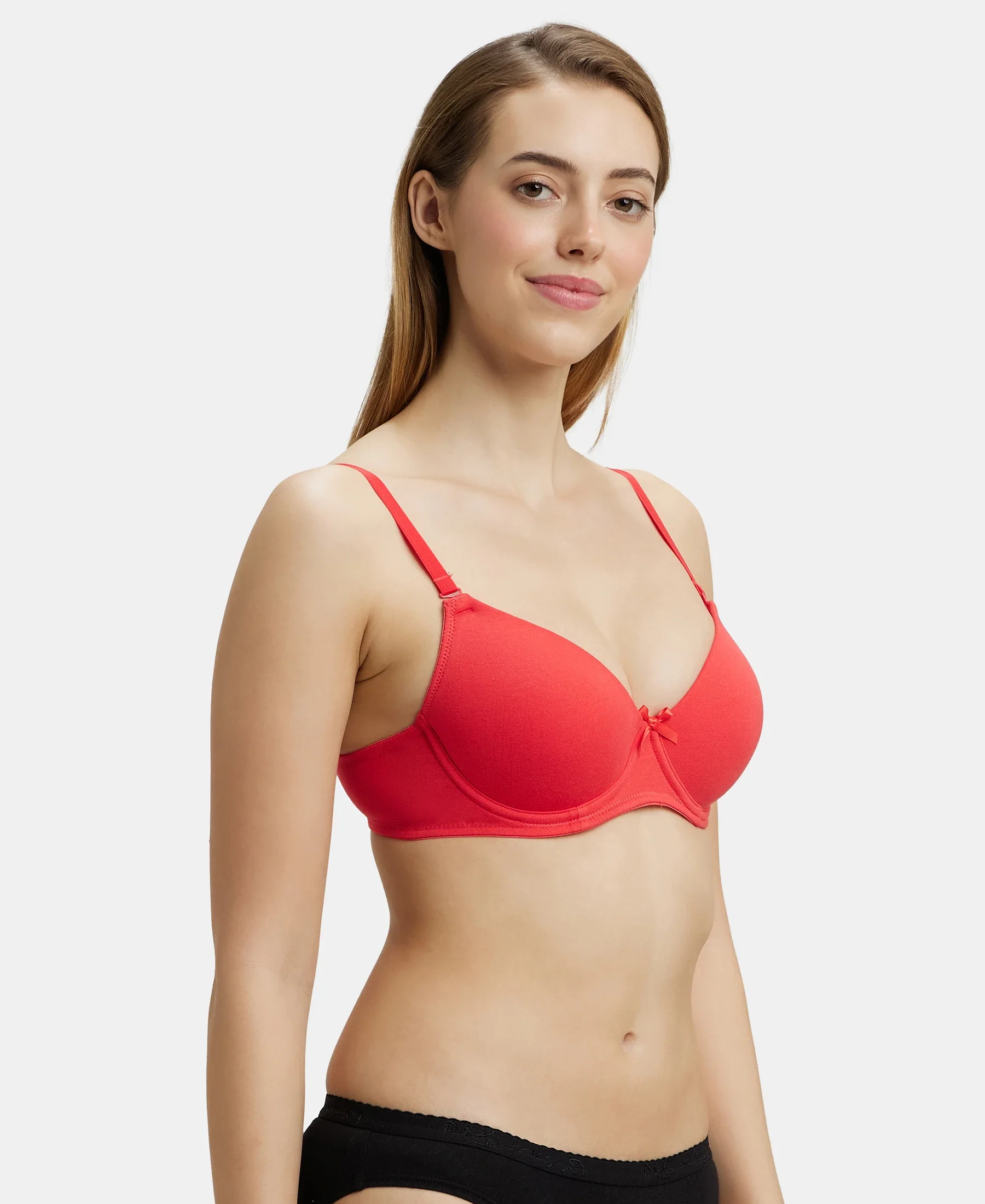 Under-Wired Padded Super Combed Cotton Elastane Stretch Medium Coverage T-Shirt Bra with Detachable Straps - Hibiscus - Image 2