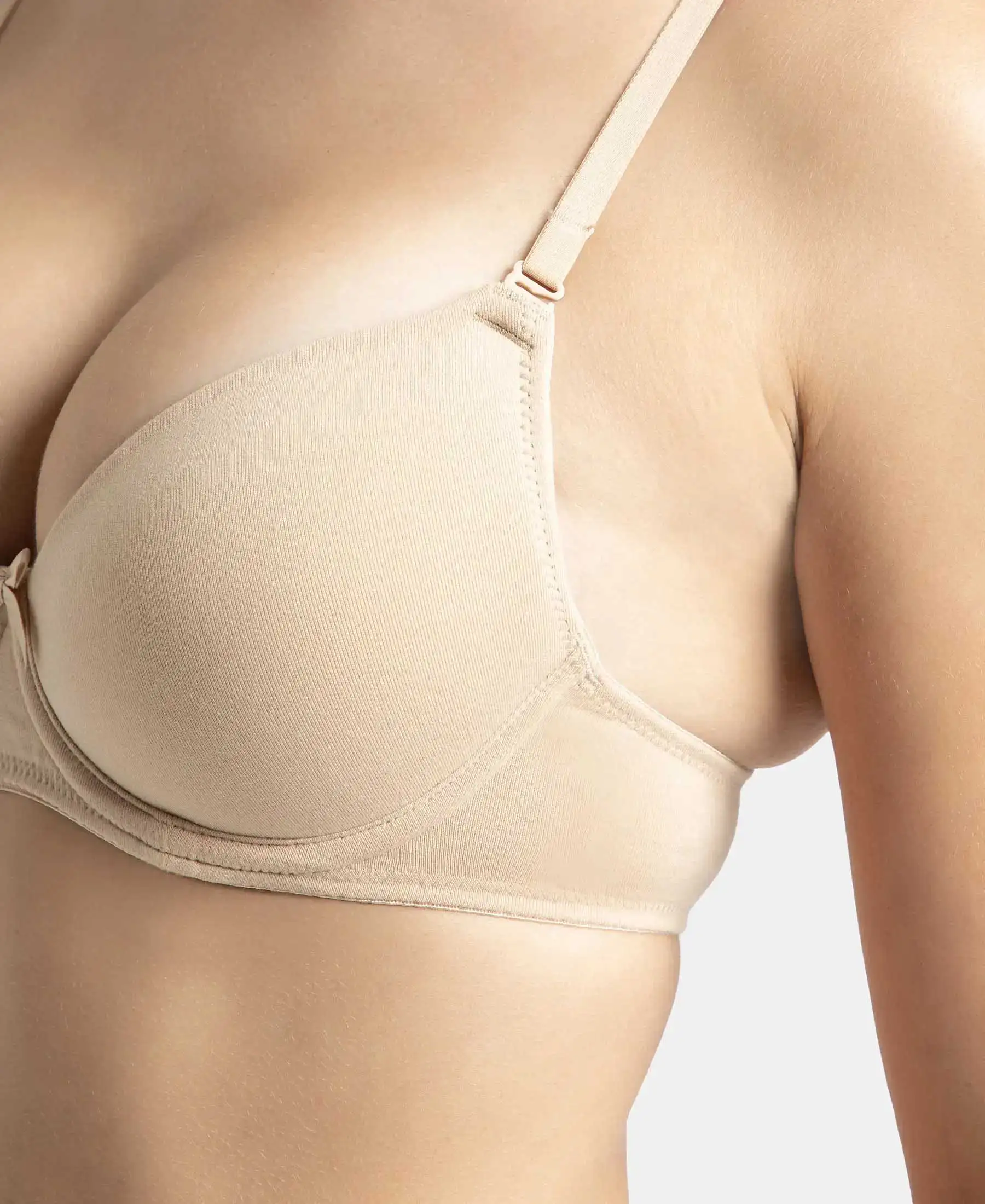 Under-Wired Padded Super Combed Cotton Elastane Stretch Medium Coverage T-Shirt Bra with Detachable Straps - Light Skin - Image 10