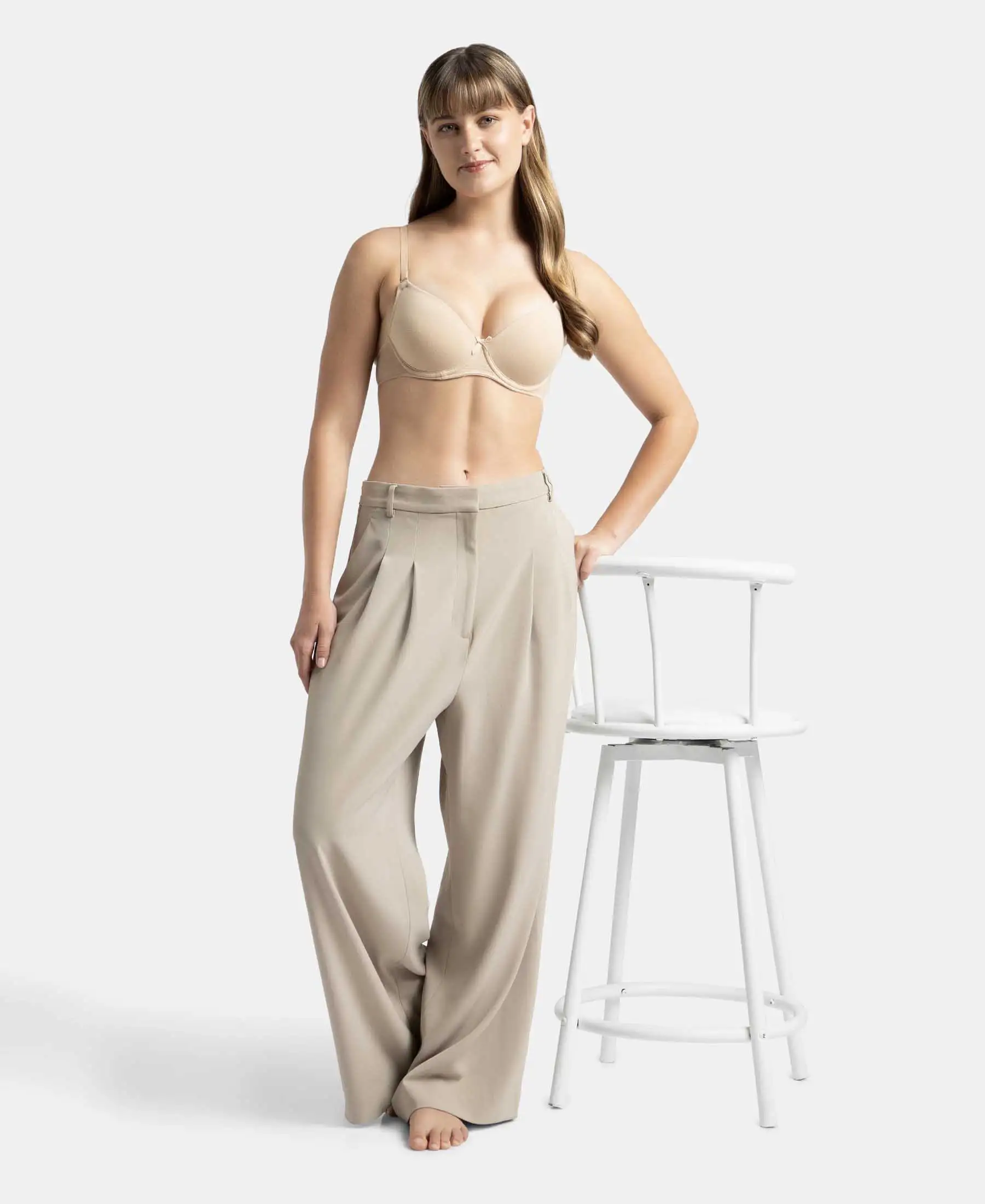 Under-Wired Padded Super Combed Cotton Elastane Stretch Medium Coverage T-Shirt Bra with Detachable Straps - Light Skin - Image 7